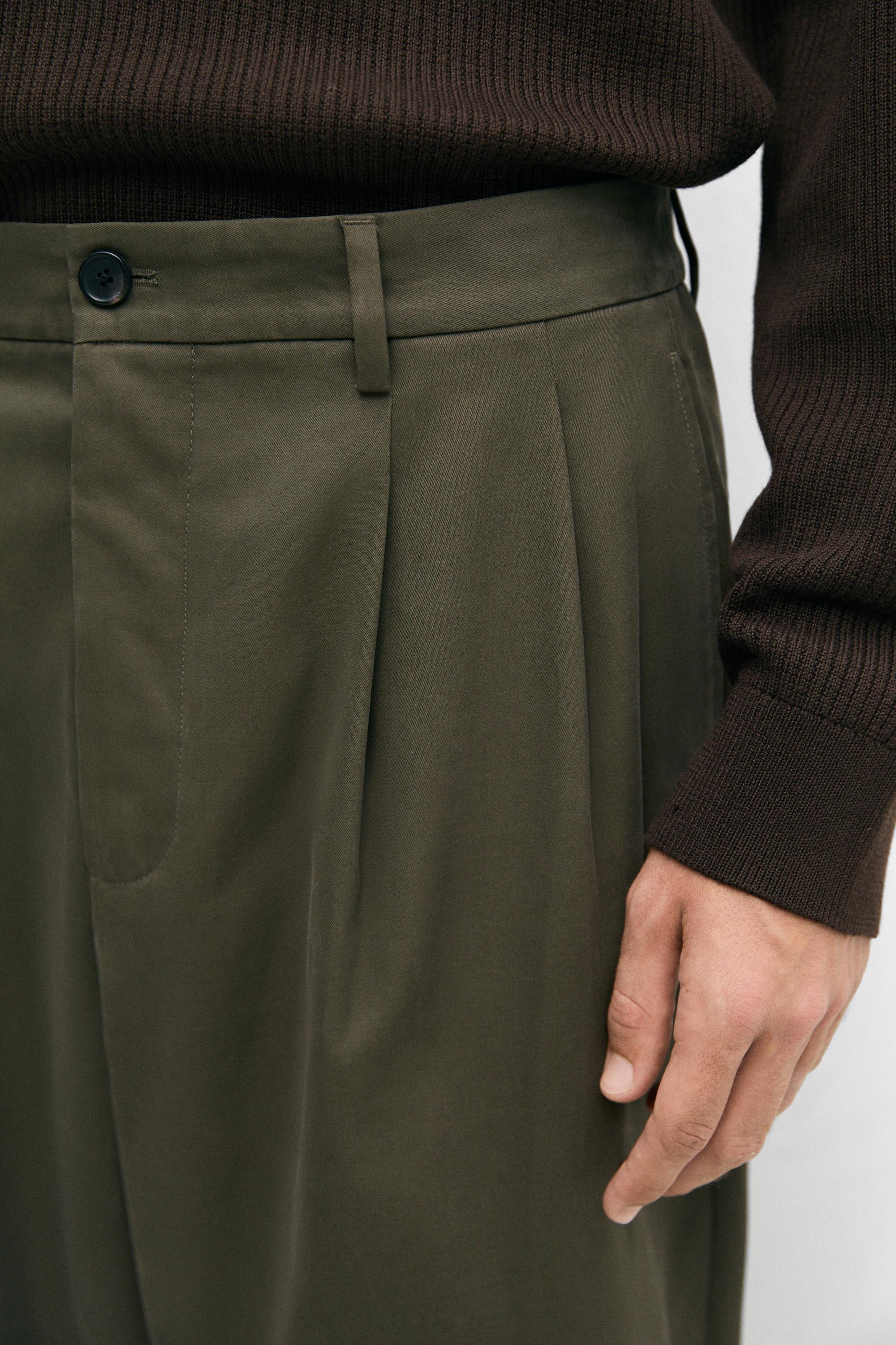 100% cotton pants with double pleats — GREEN