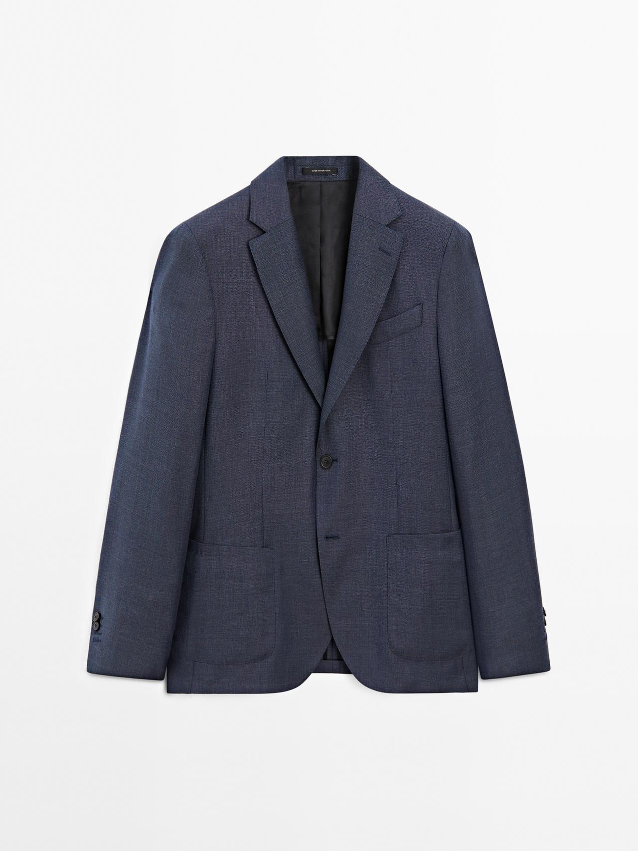 Massimo Dutti - Heren - 100% Wollen Blazer Met Structuur - Marineblauw - 56
