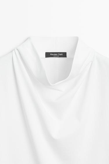 100% cotton draped neckline T-shirt — Off white 9