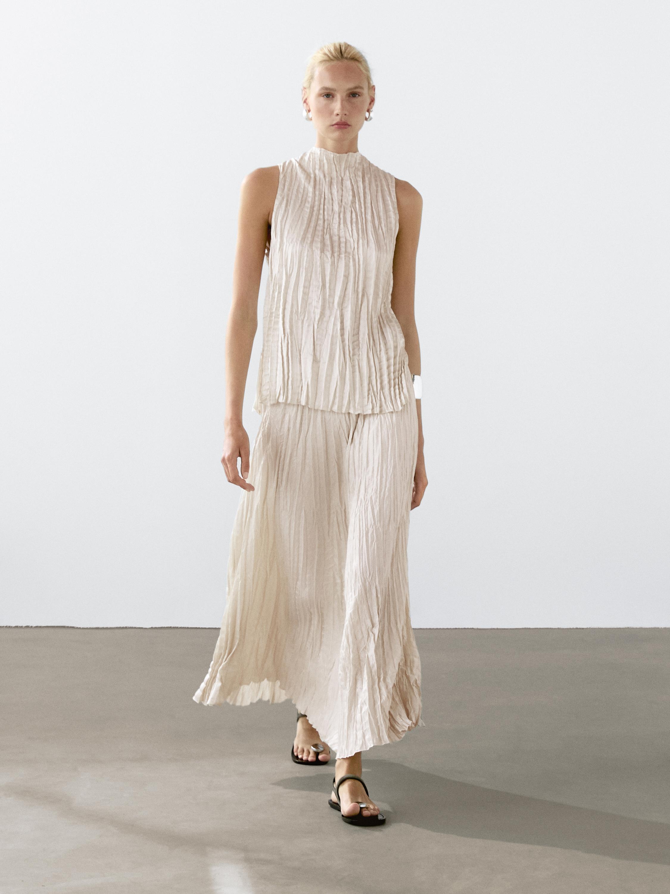 Pleated top with criss-cross back