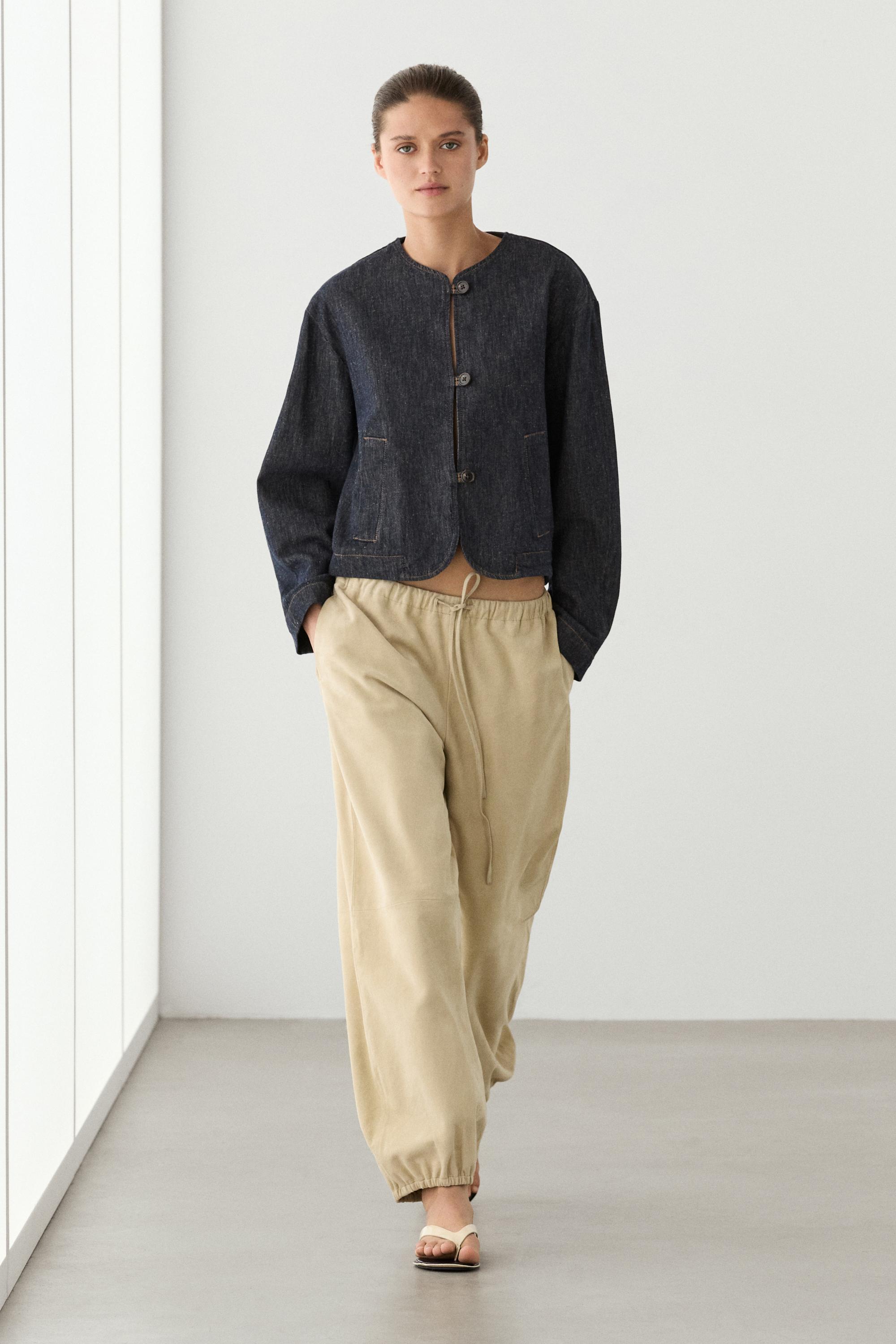 Short cotton blend denim jacket