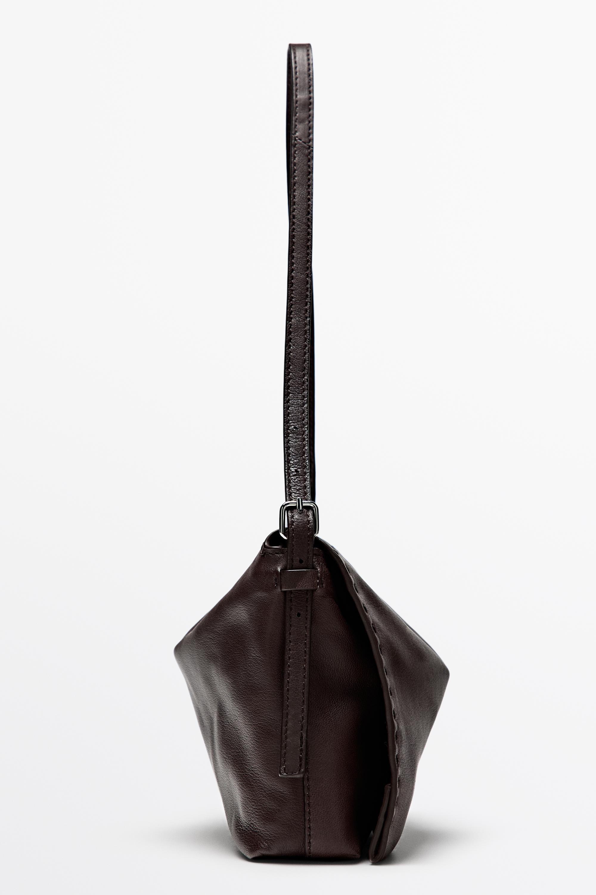 Nappa leather crossbody bag with topstitching — BROWN