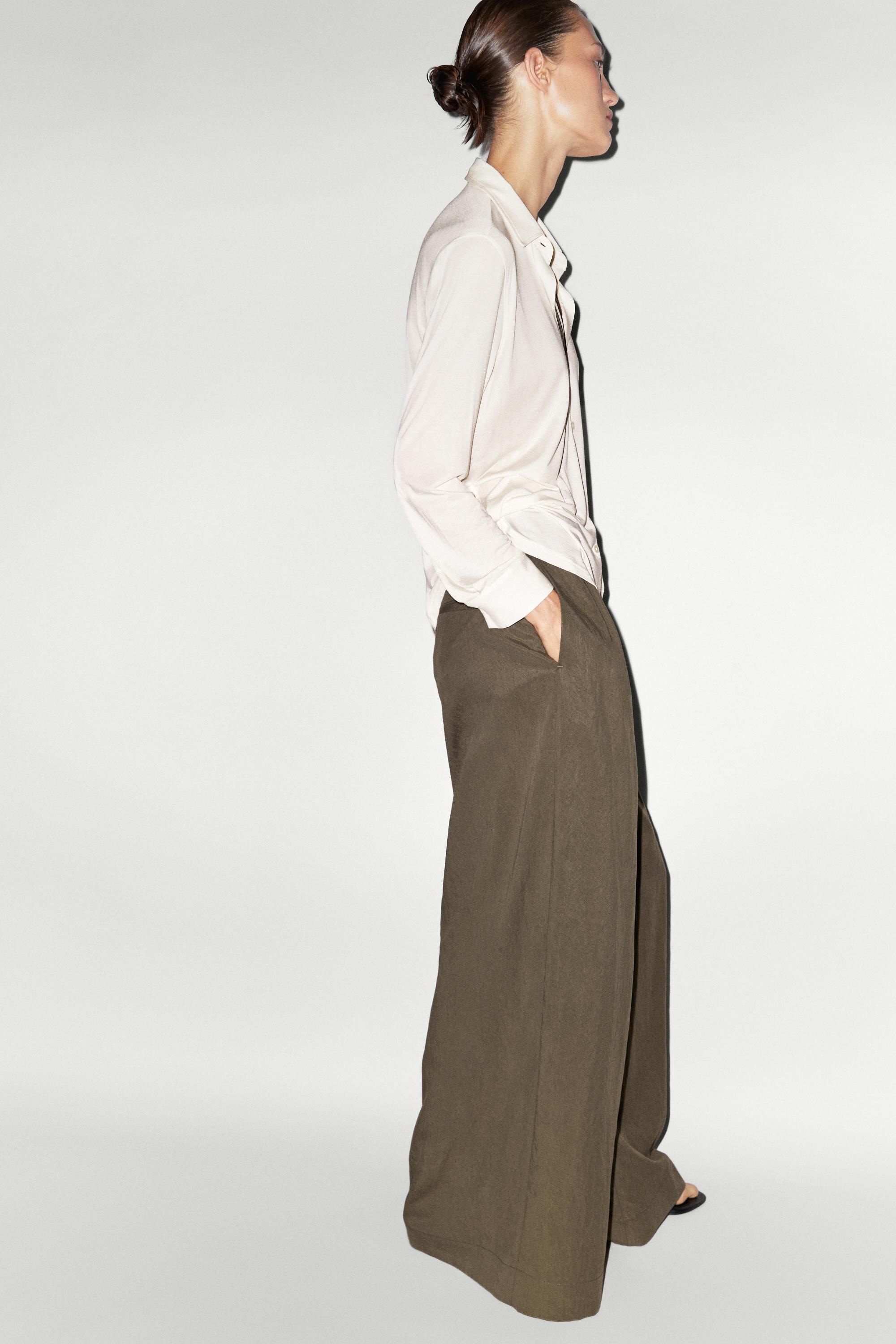 Technical wide-leg pleated pants — MOLE BROWN