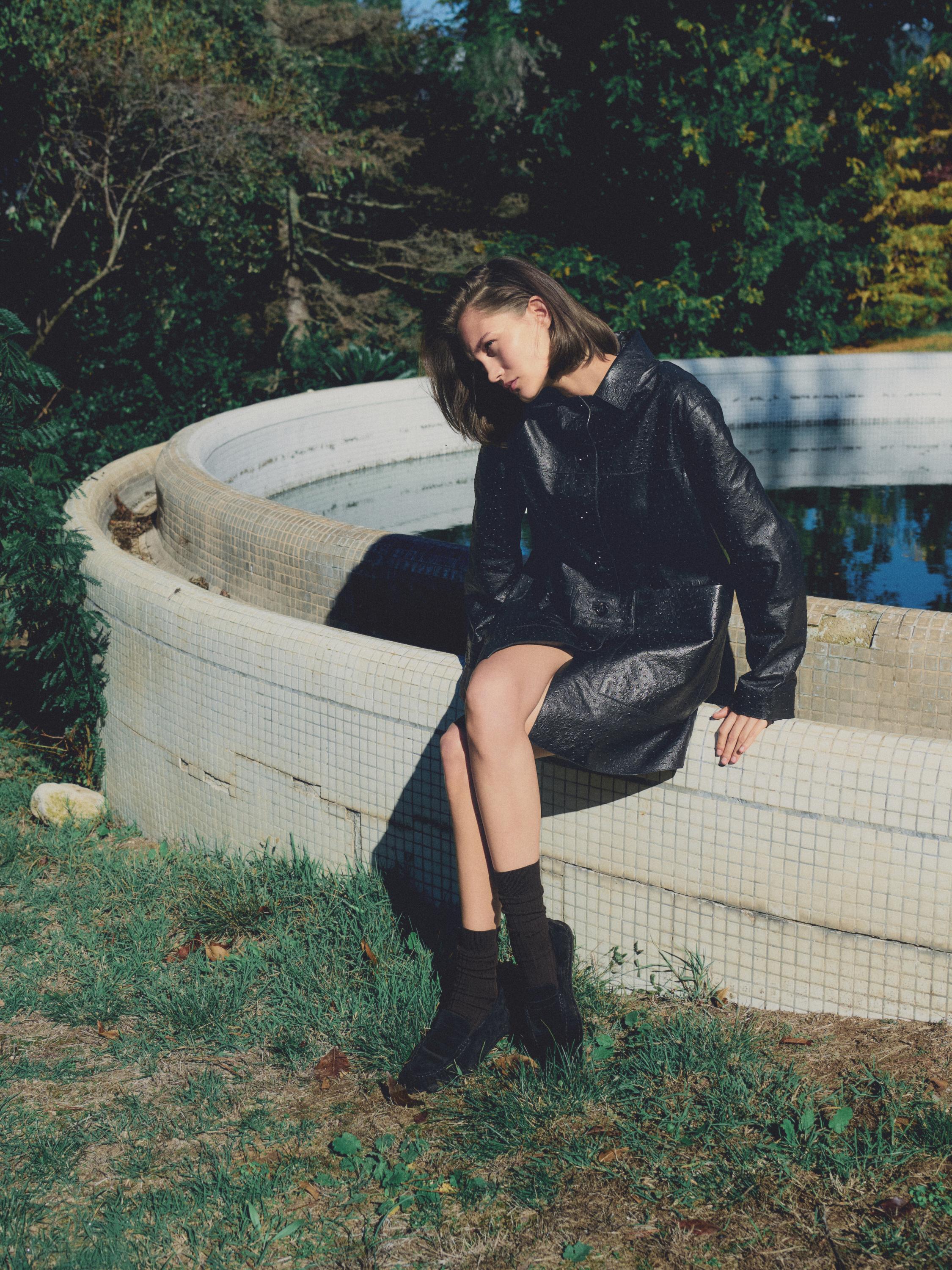 Long textured nappa leather coat