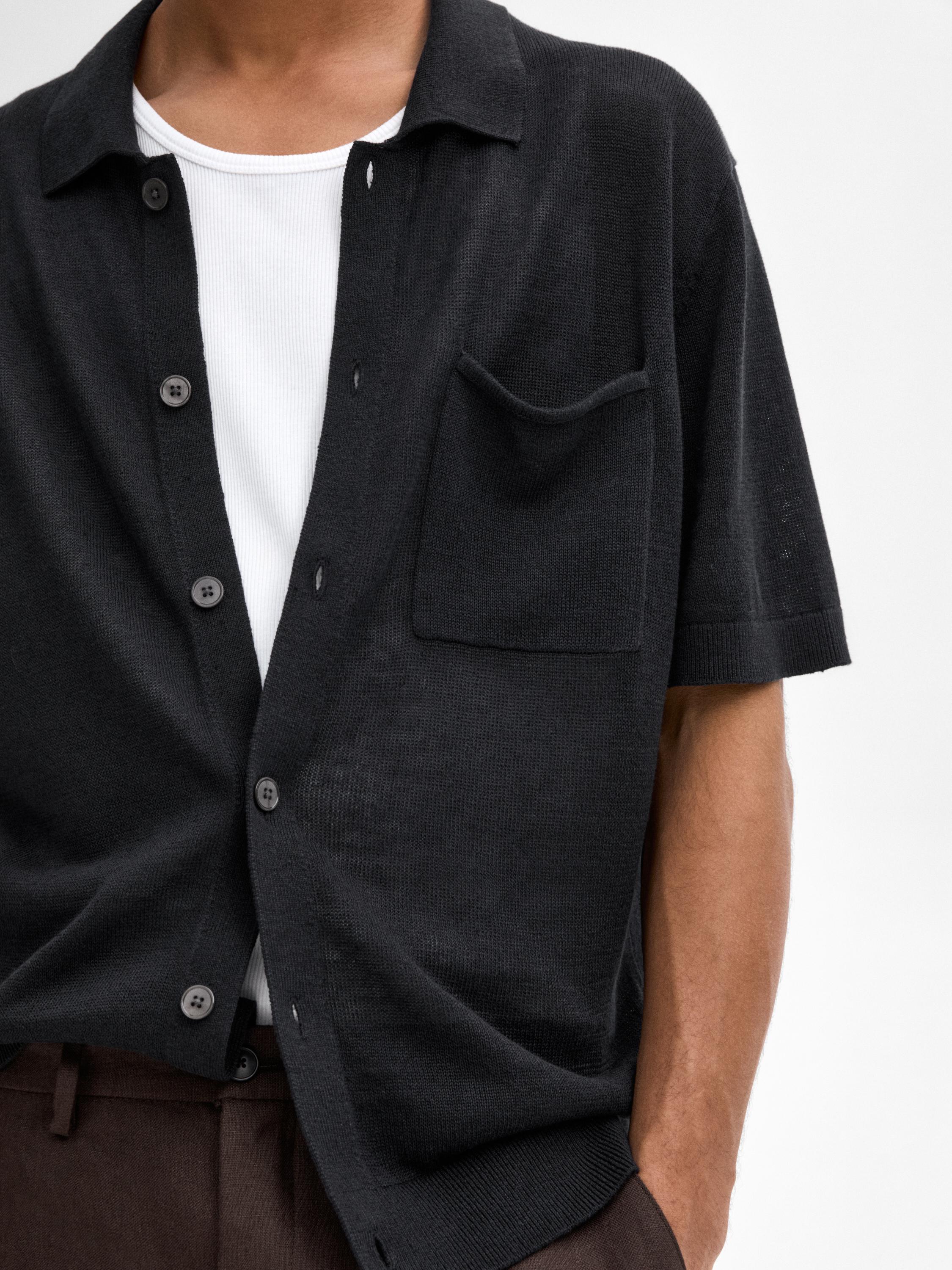 Linen blend short sleeve cardigan