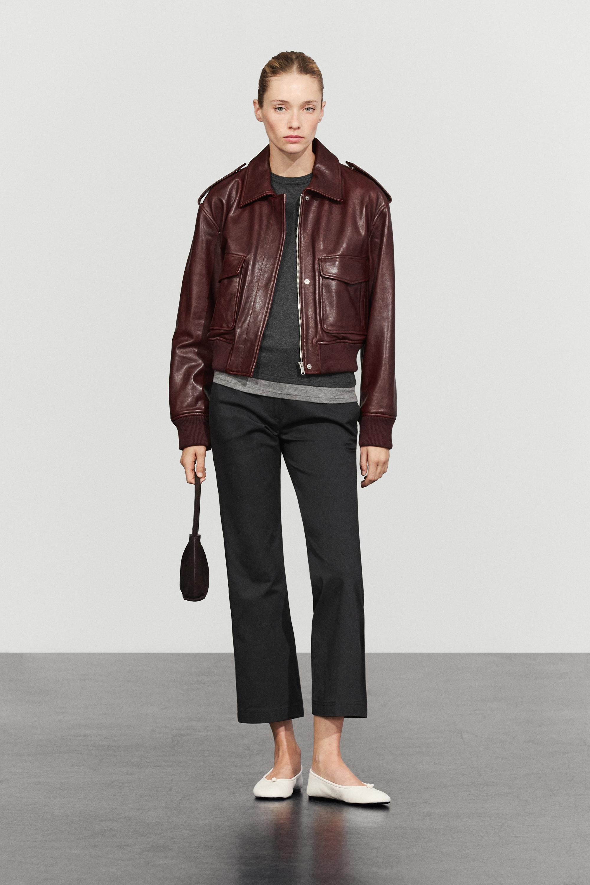 Nappa leather jacket with pockets — MAROON