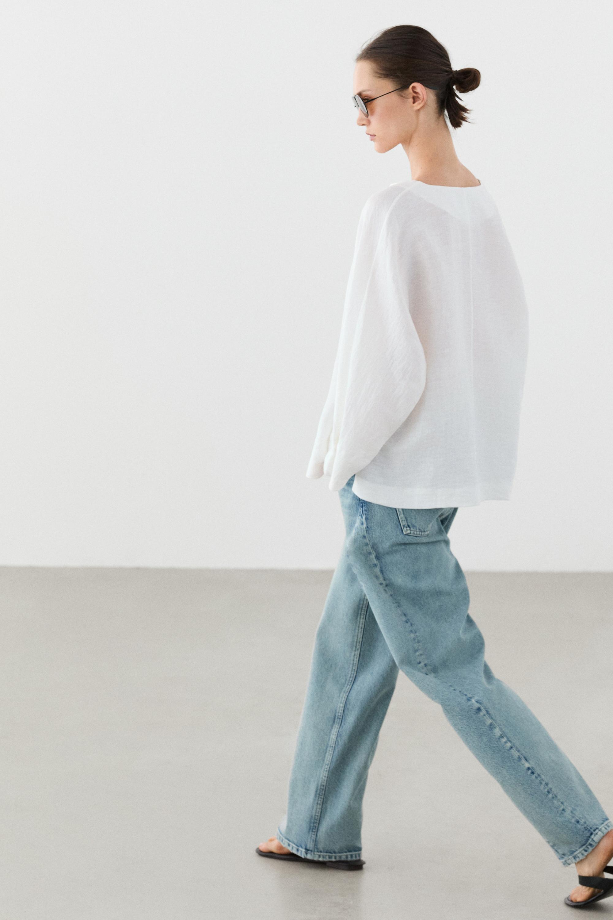 Linen blend overshirt with buttons — WHITE