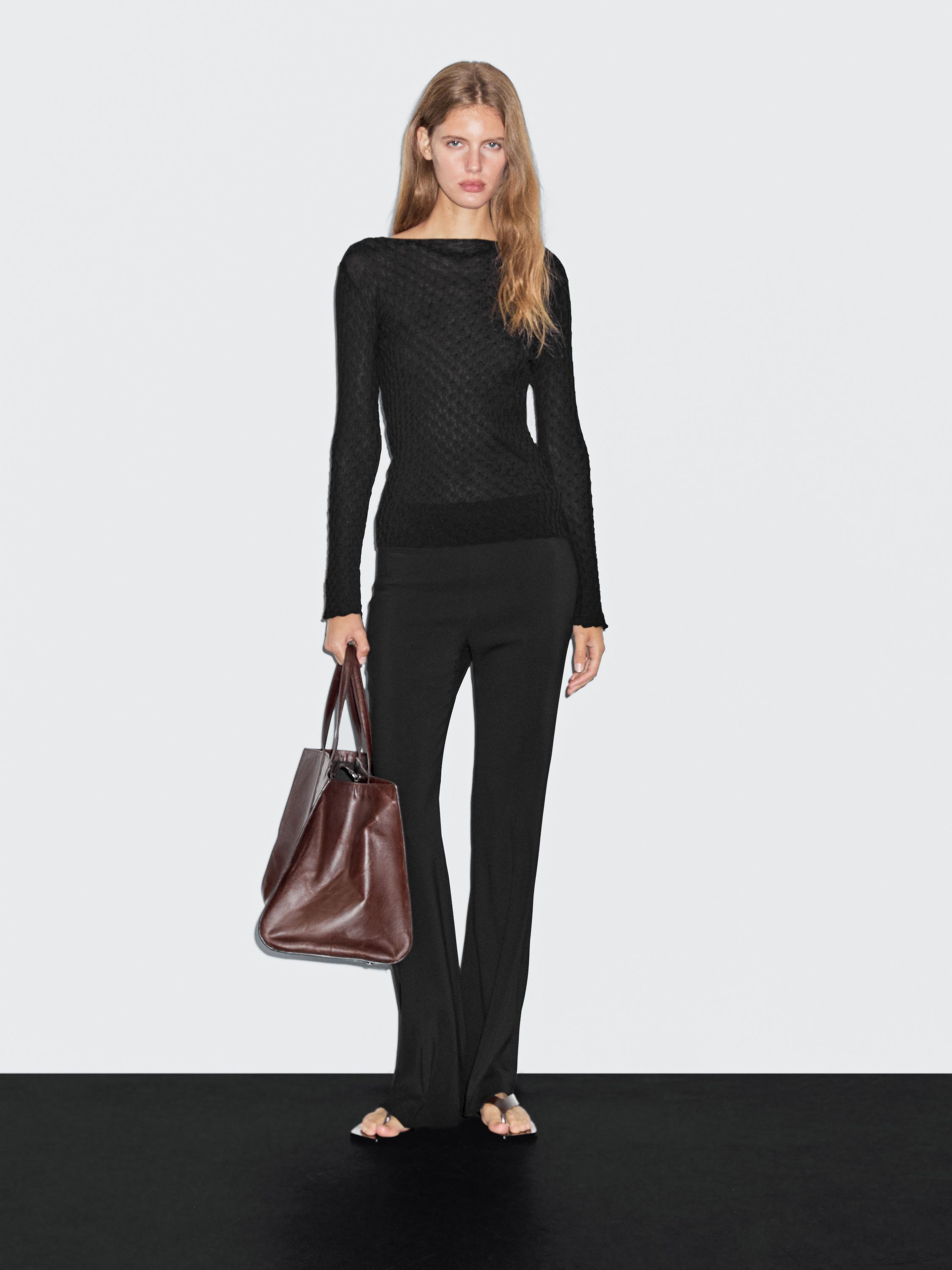 Long sleeve textured 100% cotton top