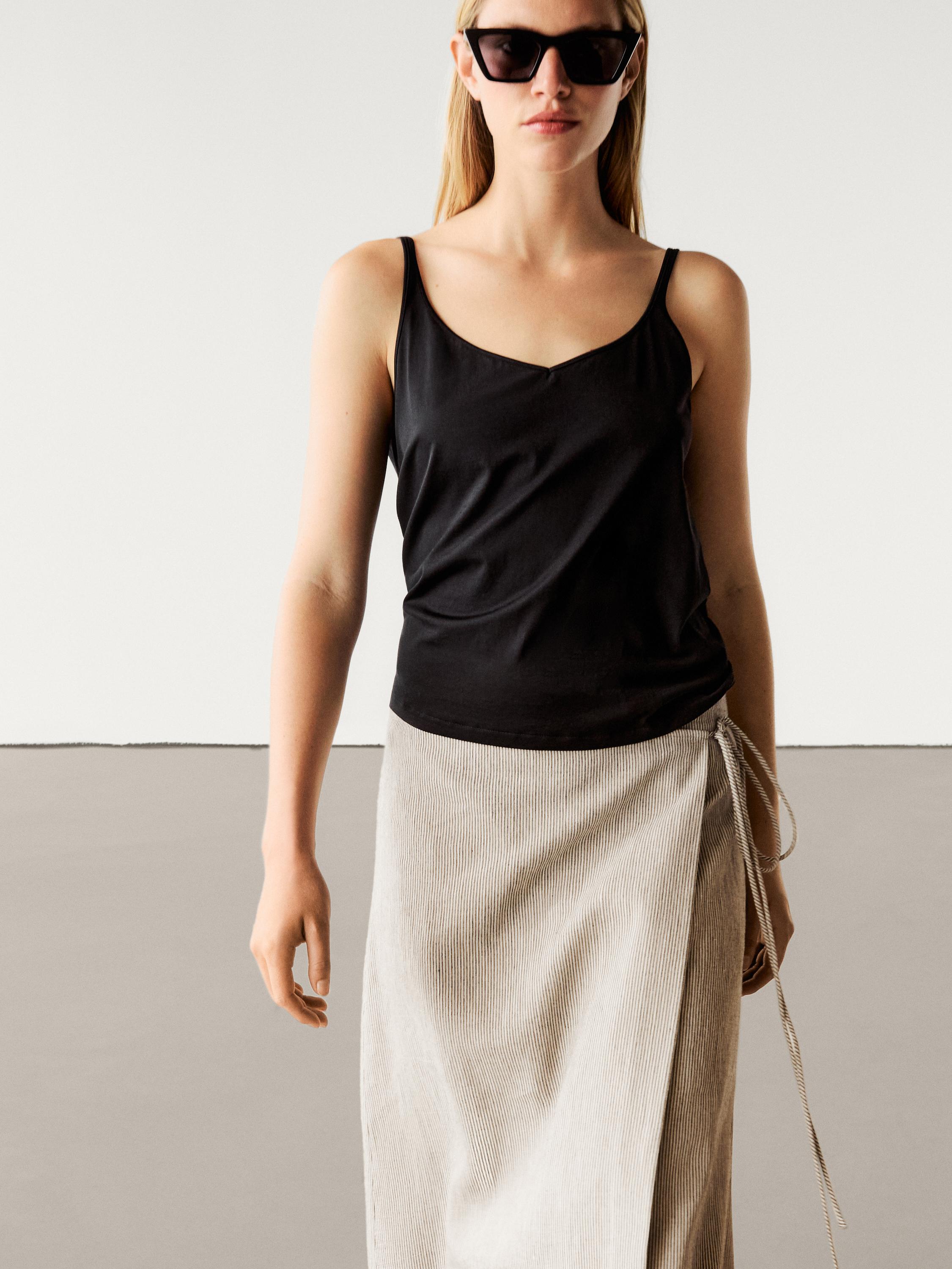 Striped linen blend pareo skirt