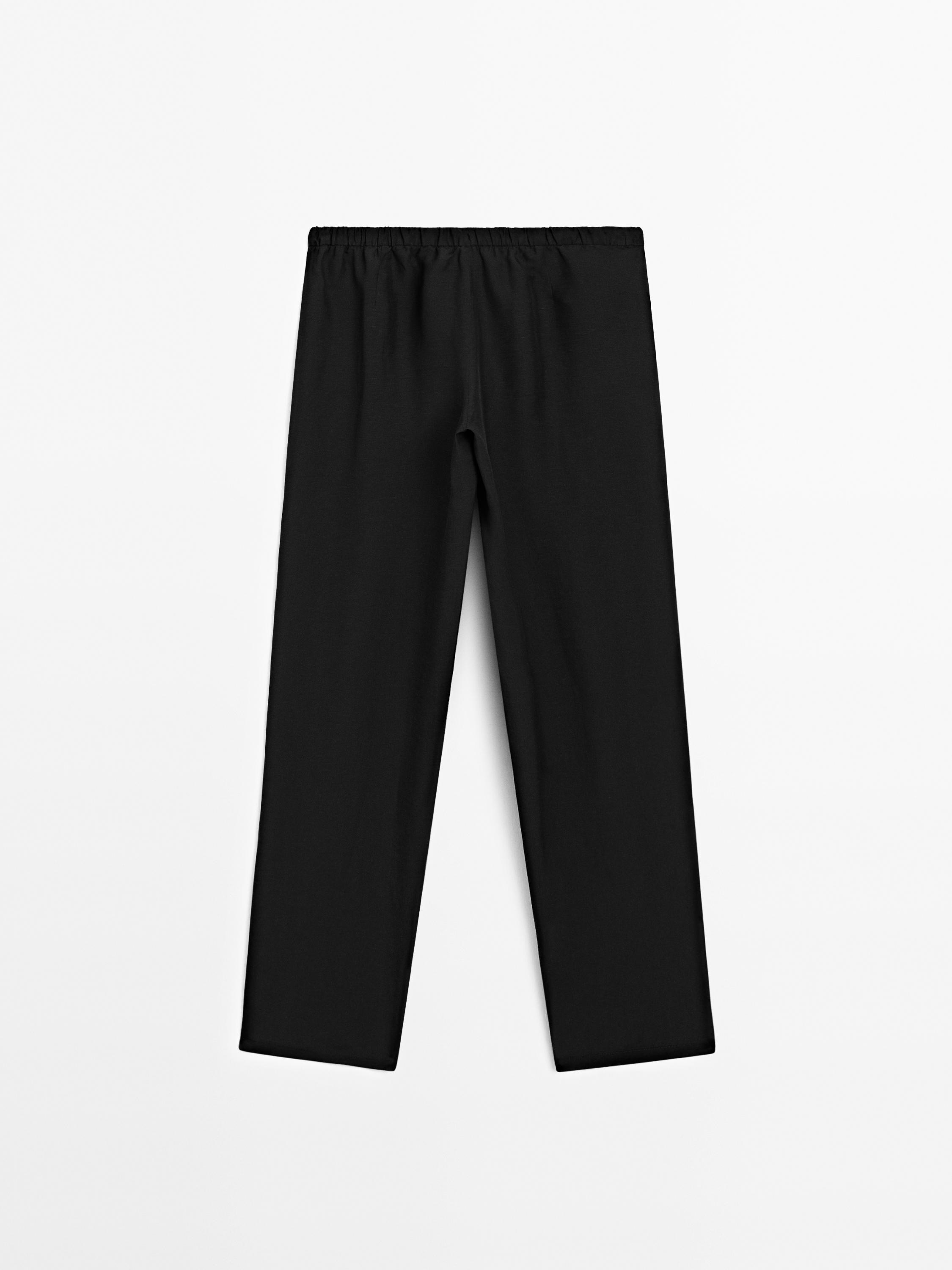Flowing linen blend barrel fit trousers · Black, Sand
