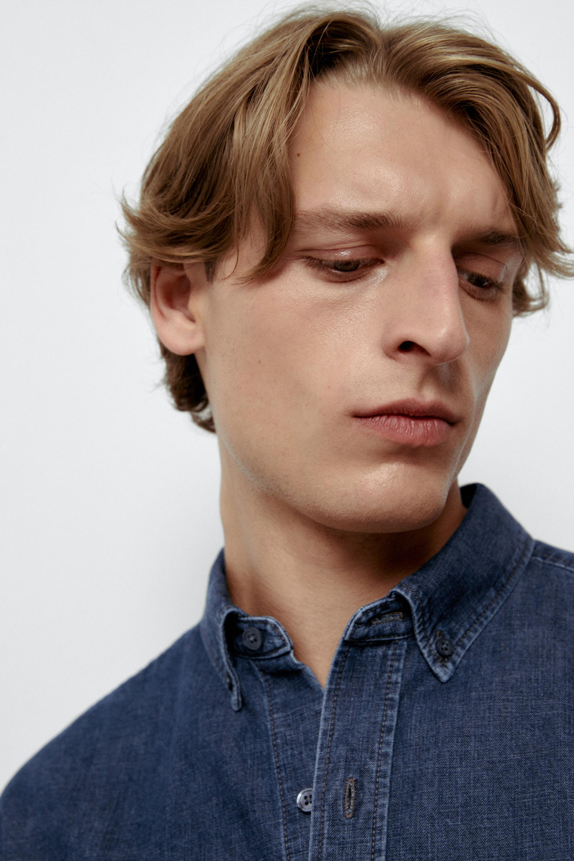 100% Cotton Regular Fit Denim Shirt — MEDIUM BLUE