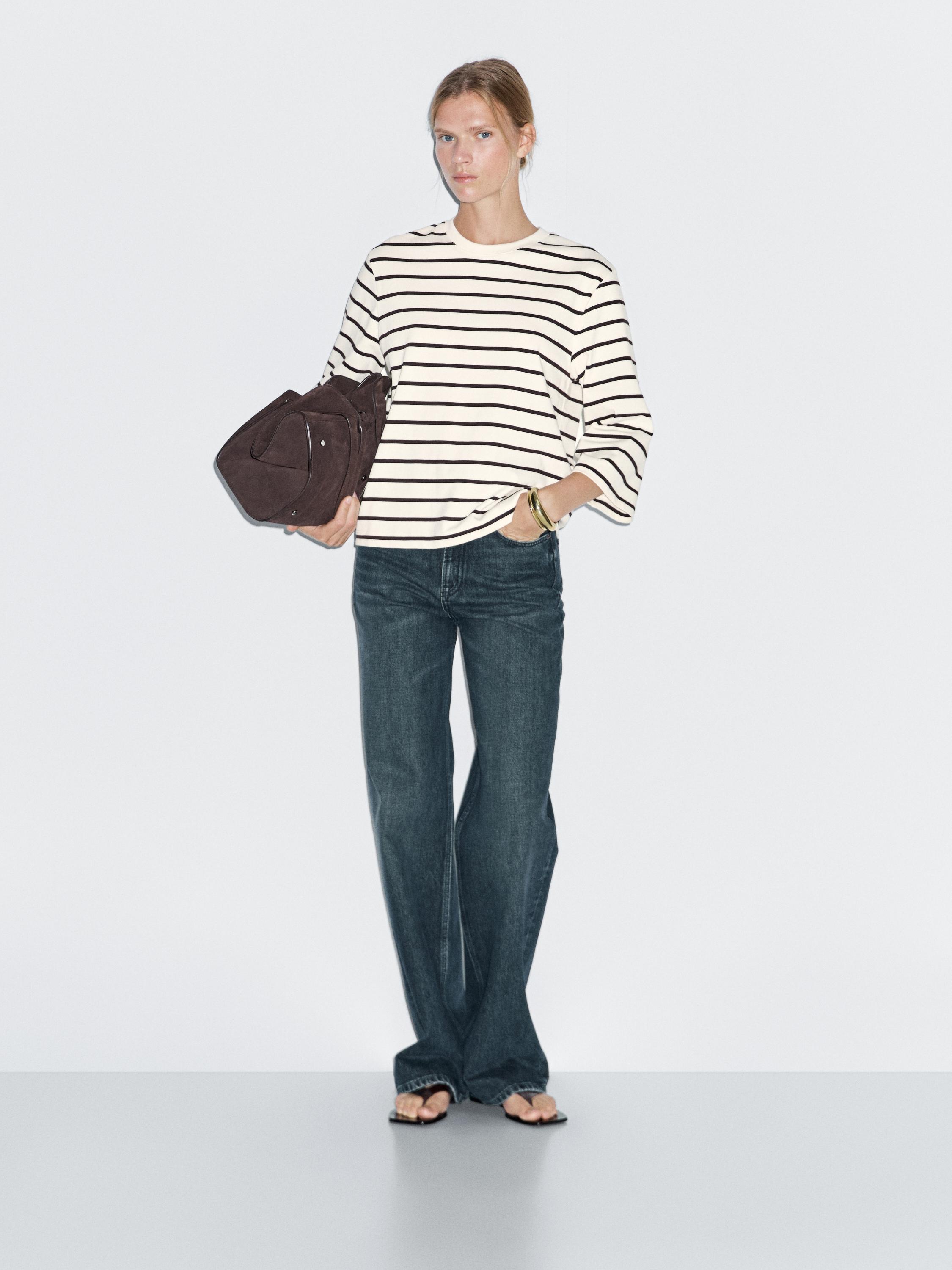 Striped T-shirt with elbow-length sleeves
