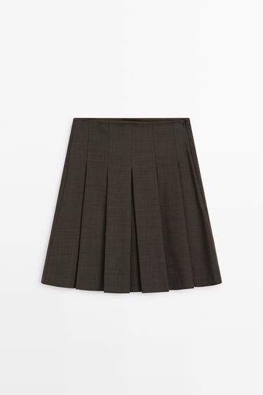 Wool blend pleated mini skirt — Chocolate 2