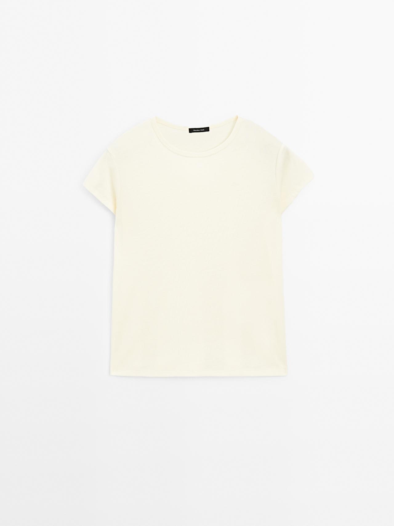 Massimo Dutti - Dame - Kortærmet T-Shirt I 100% Merceriseret Bomuld - Gul - Xl