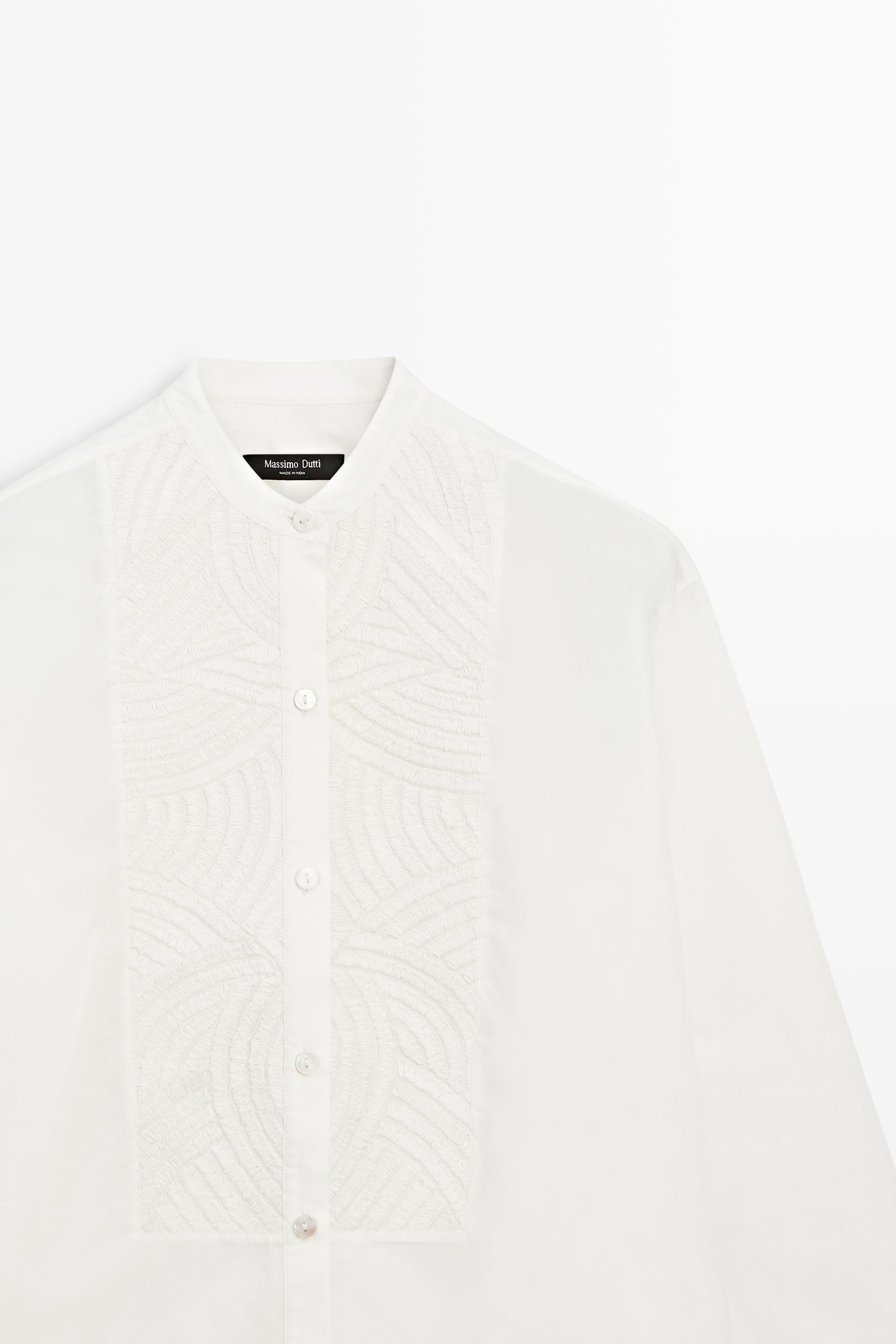 100% cotton poplin shirt with embroidered bib — WHITE