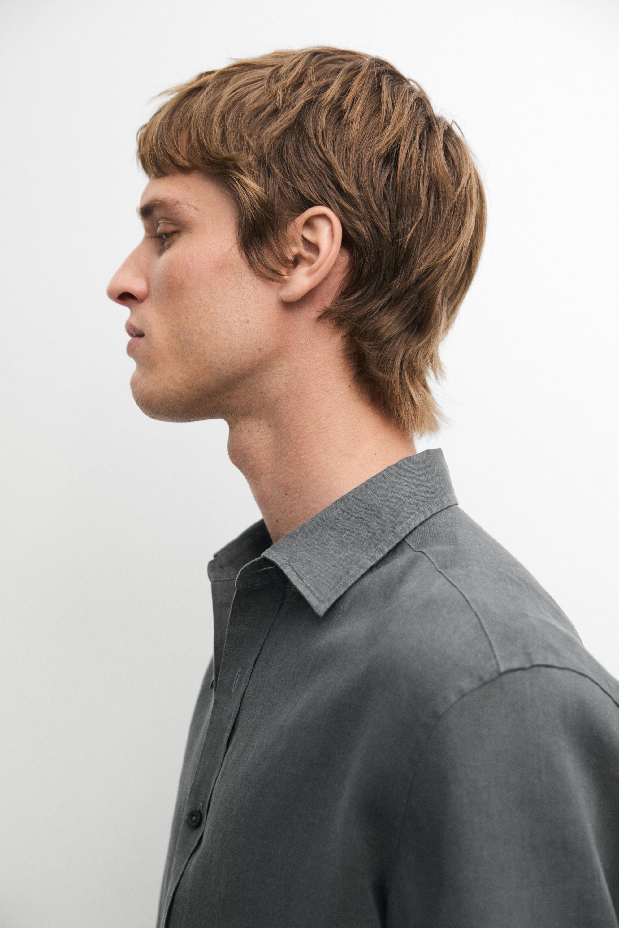 100% linen slim fit shirt — DARK GREEN