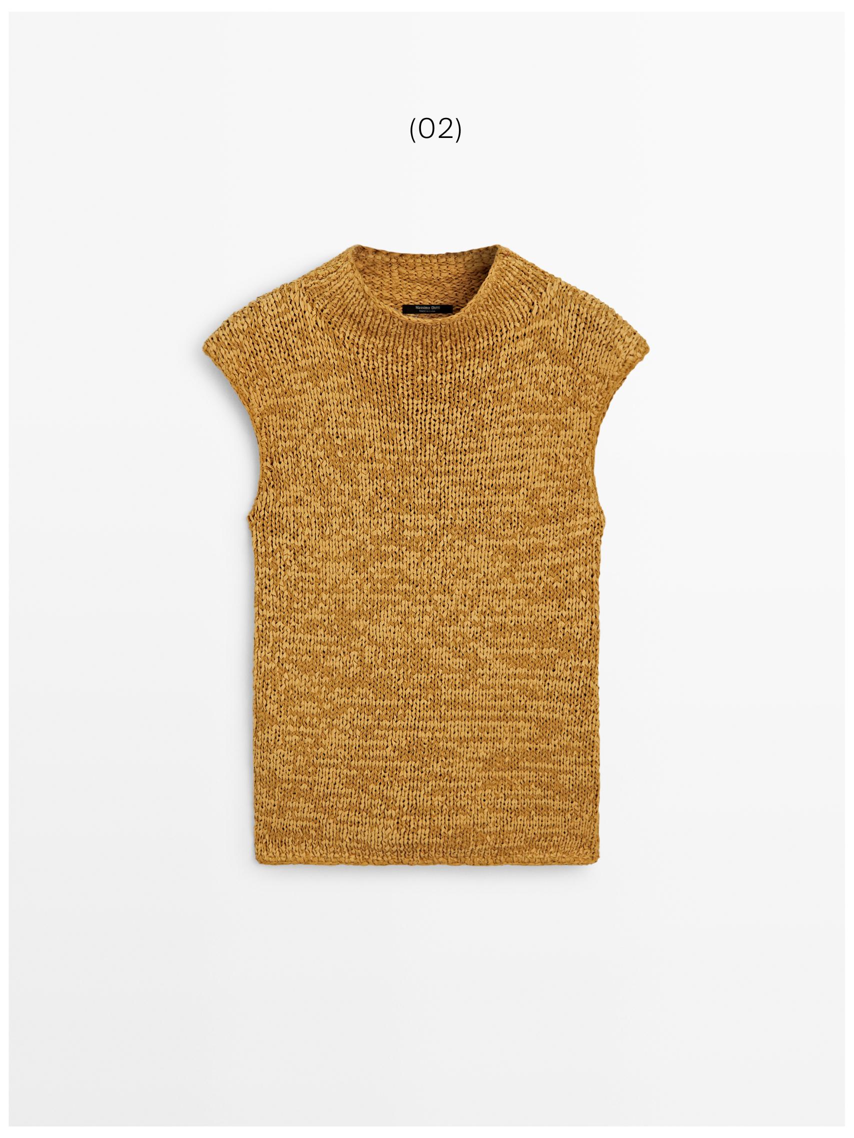 Cotton blend knit top — Curry