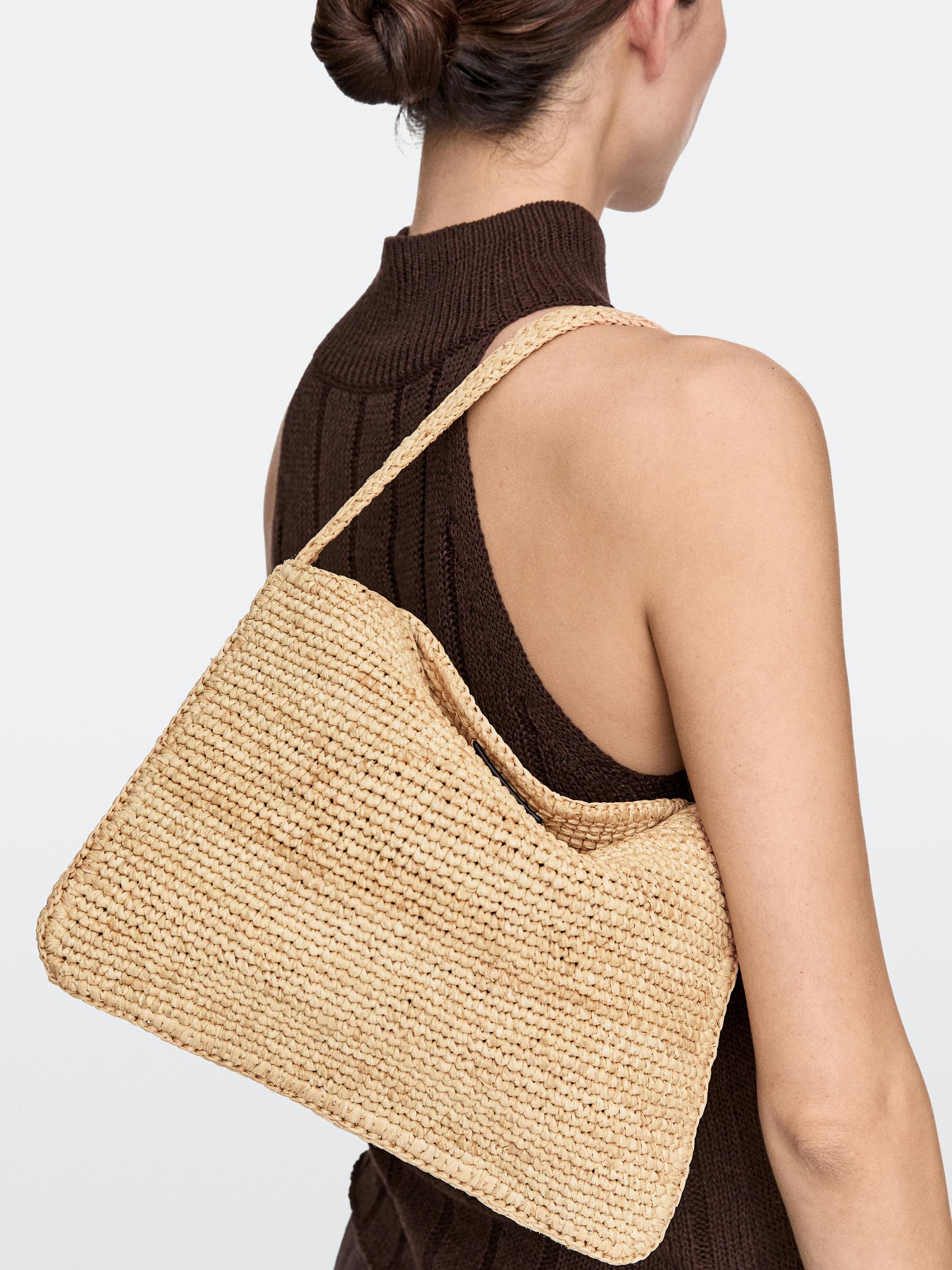 Small raffia shoulder bag — BEIGE