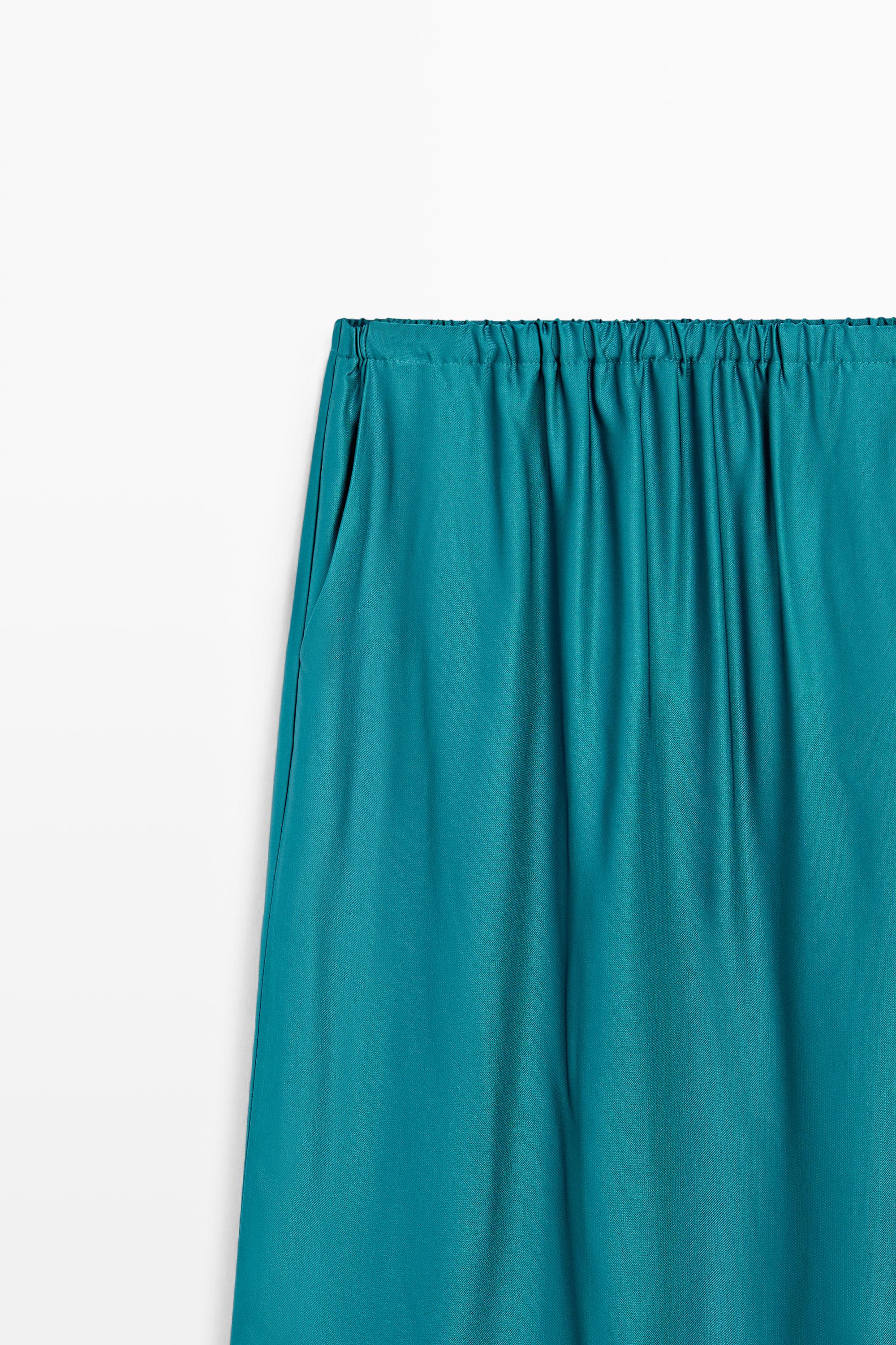 Satin midi skirt with pockets — BLUE