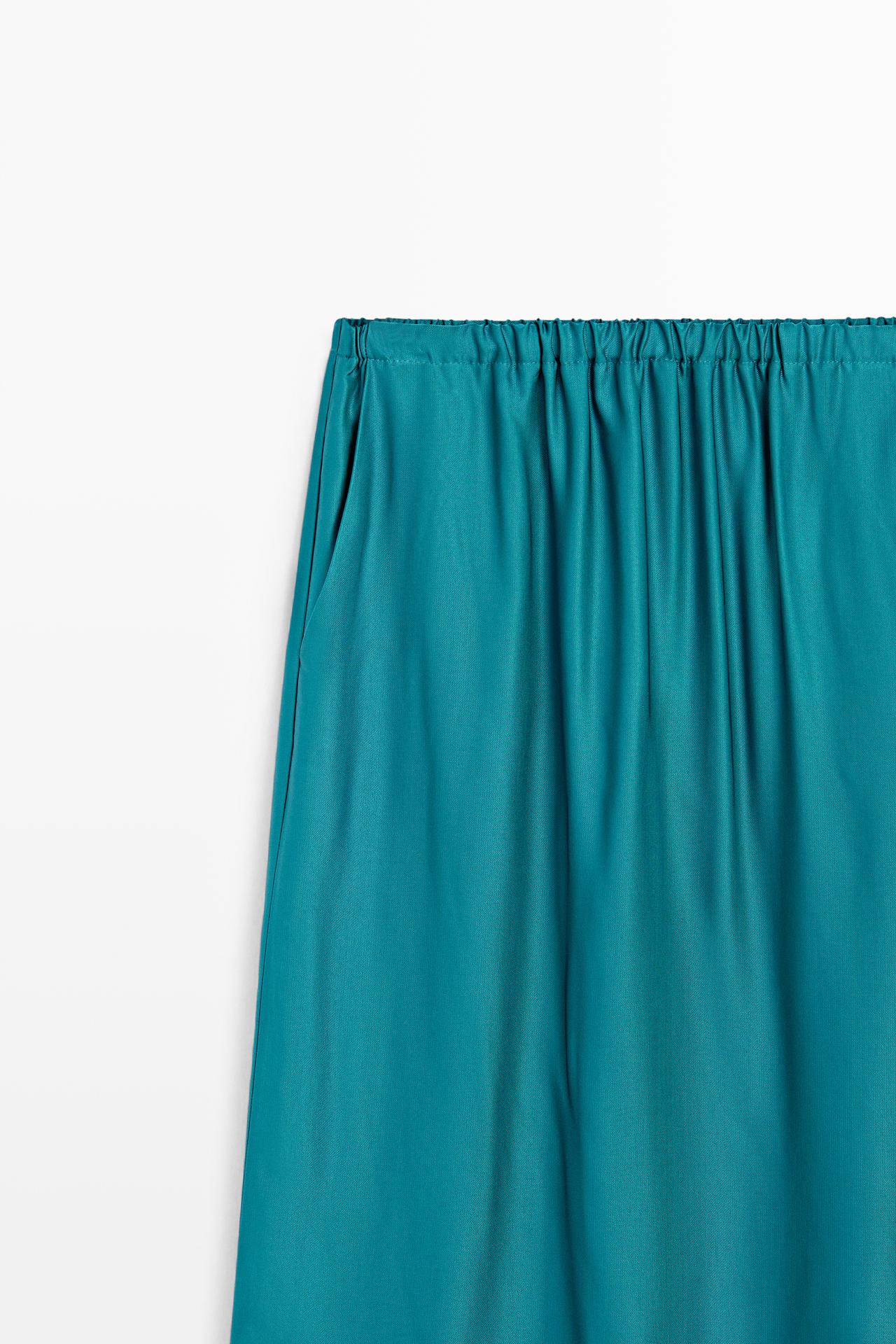 Satin midi skirt with pockets — BLUE