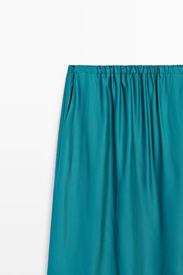 Satin midi skirt with pockets — BLUE 4
