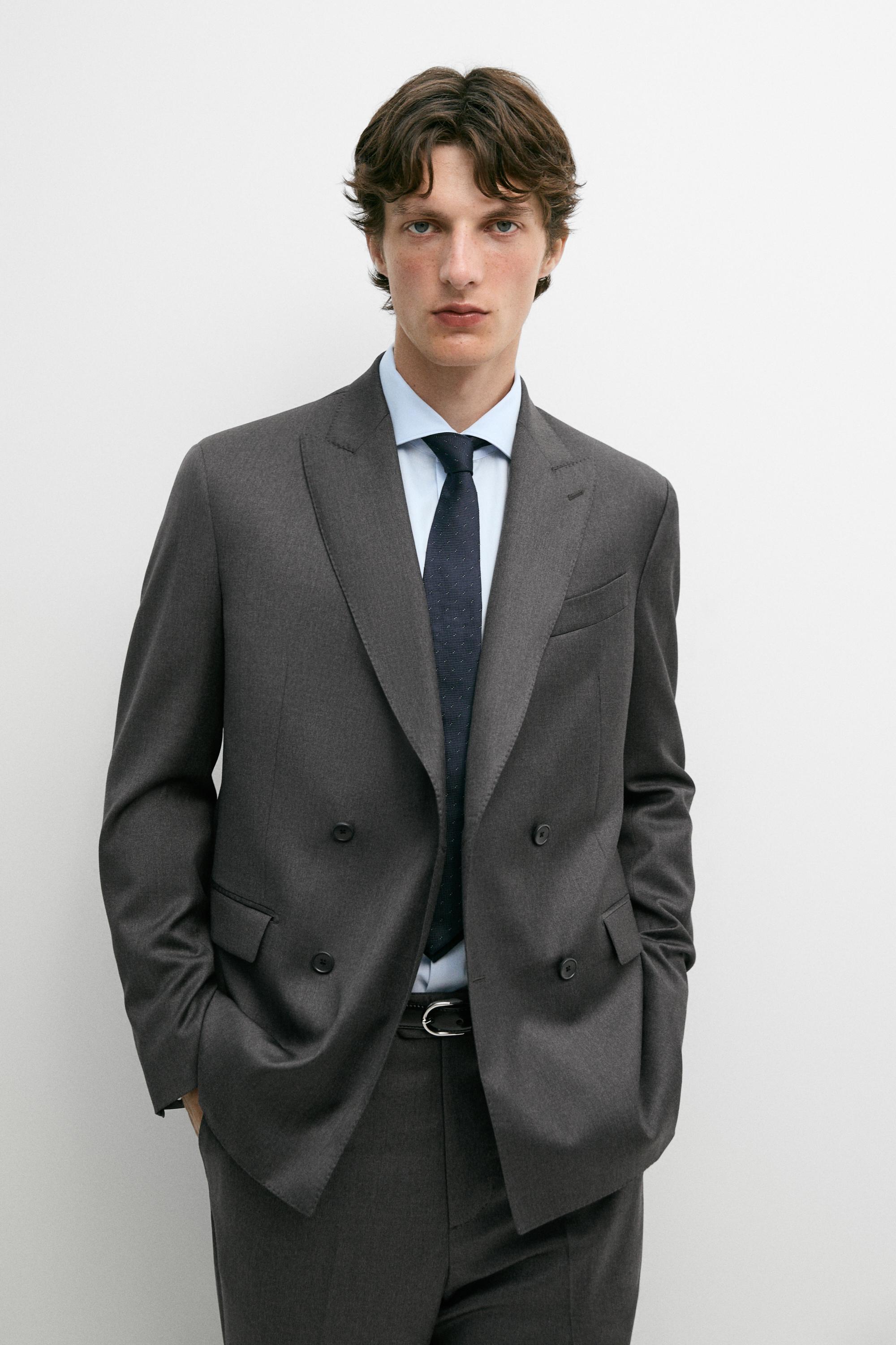 100% cool wool double-breasted suit blazer