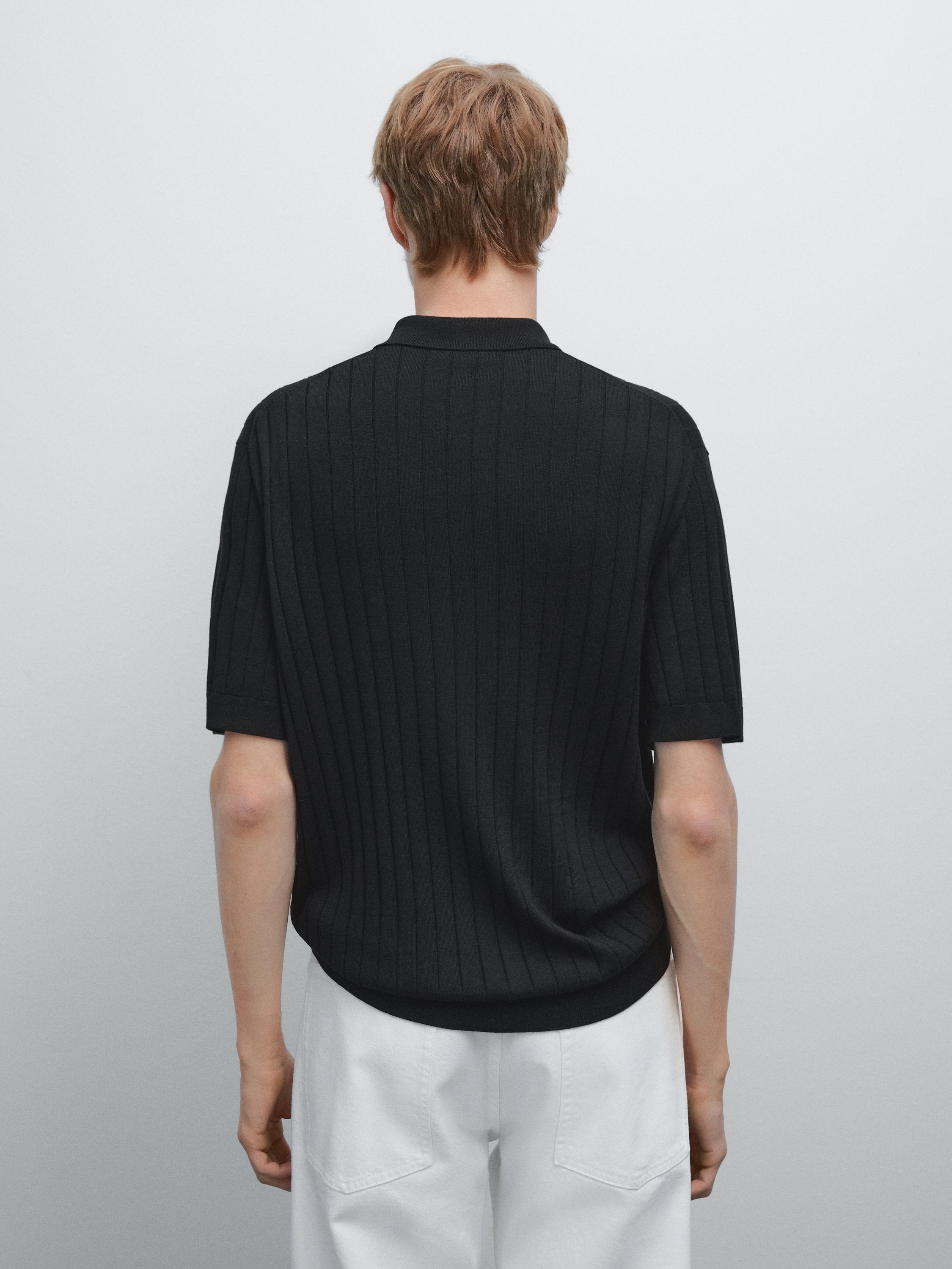 Ribbed knit polo shirt