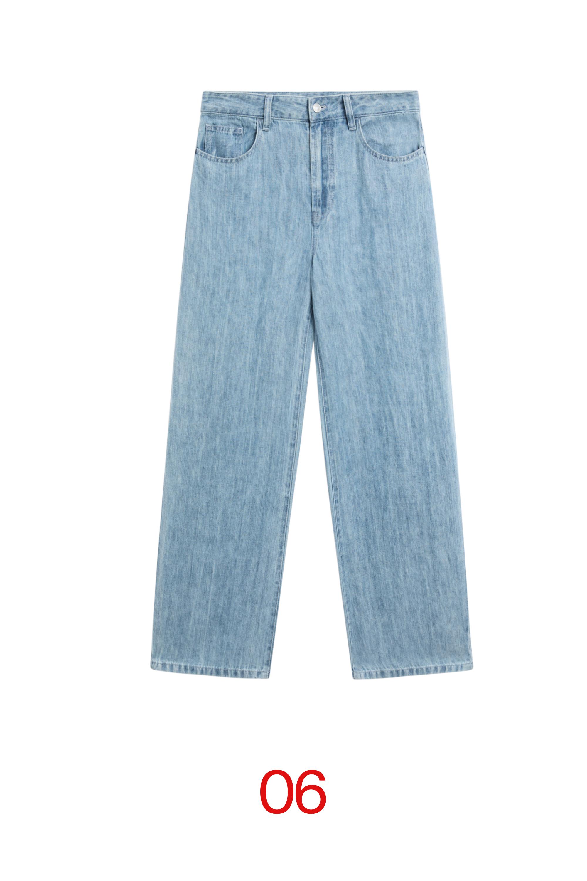 100% linen high-waist barrel fit jeans — Light Blue