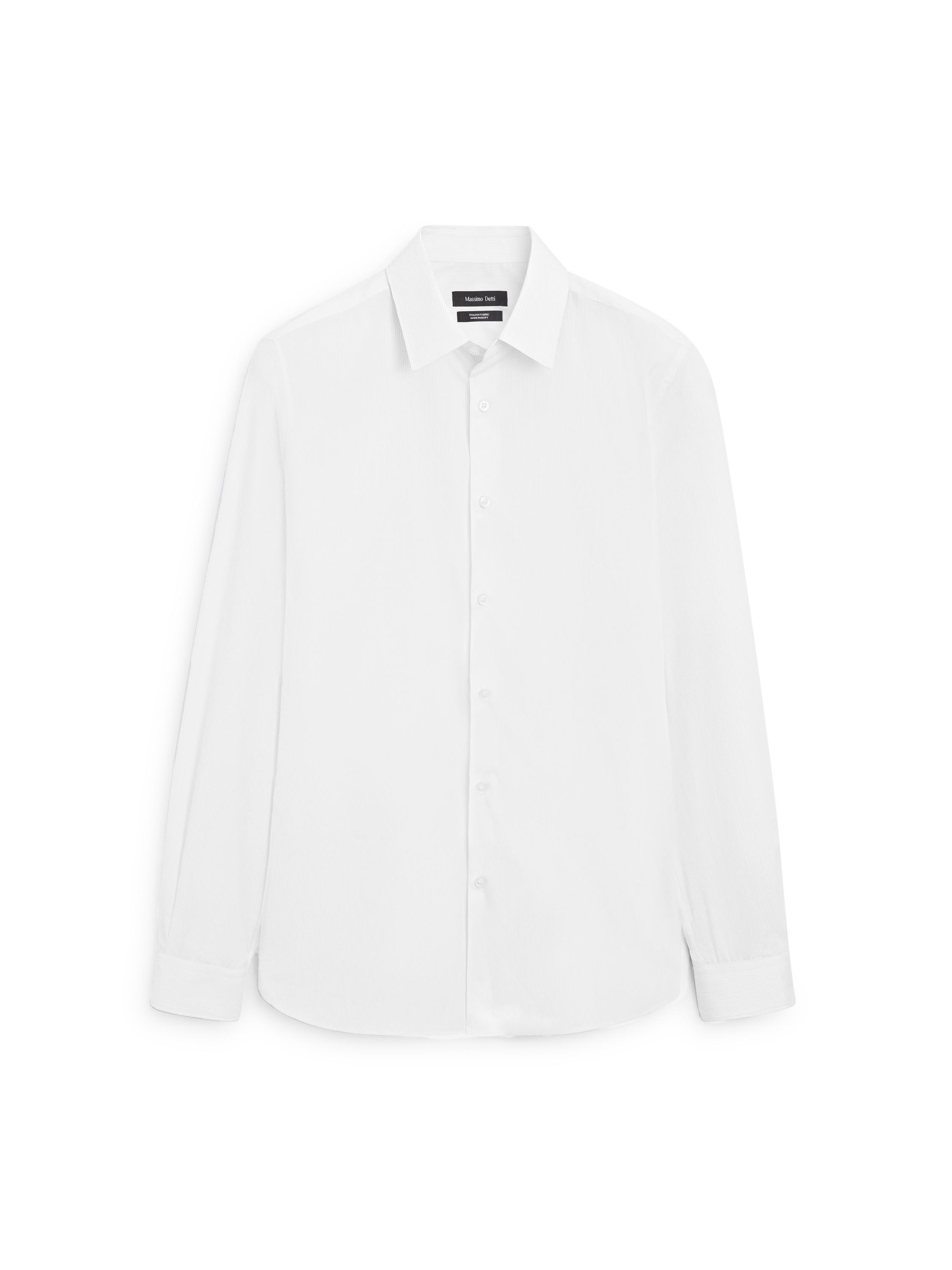 Slim fit striped 100% cotton poplin shirt — WHITE