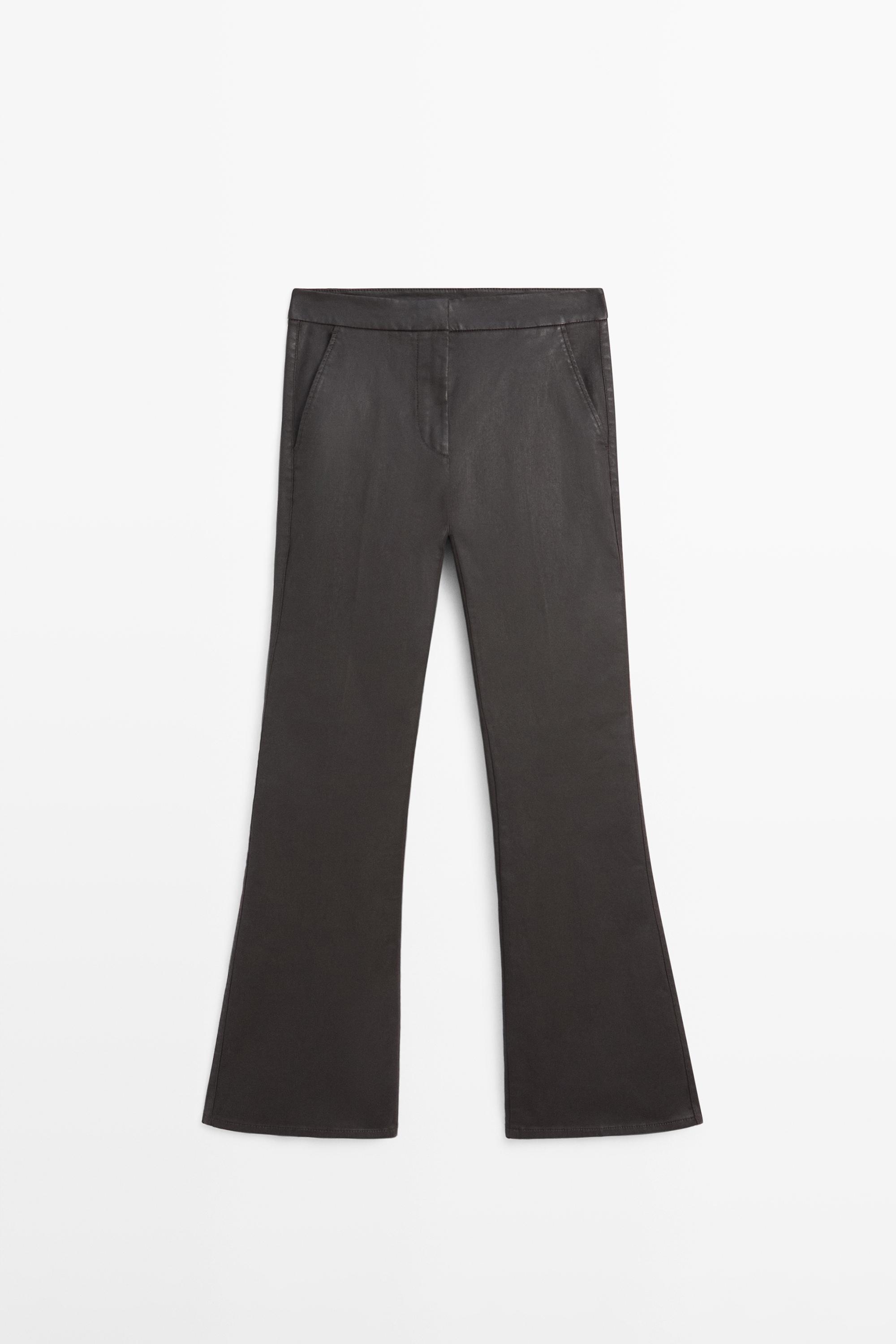 Waxed flare fit trousers — BROWN