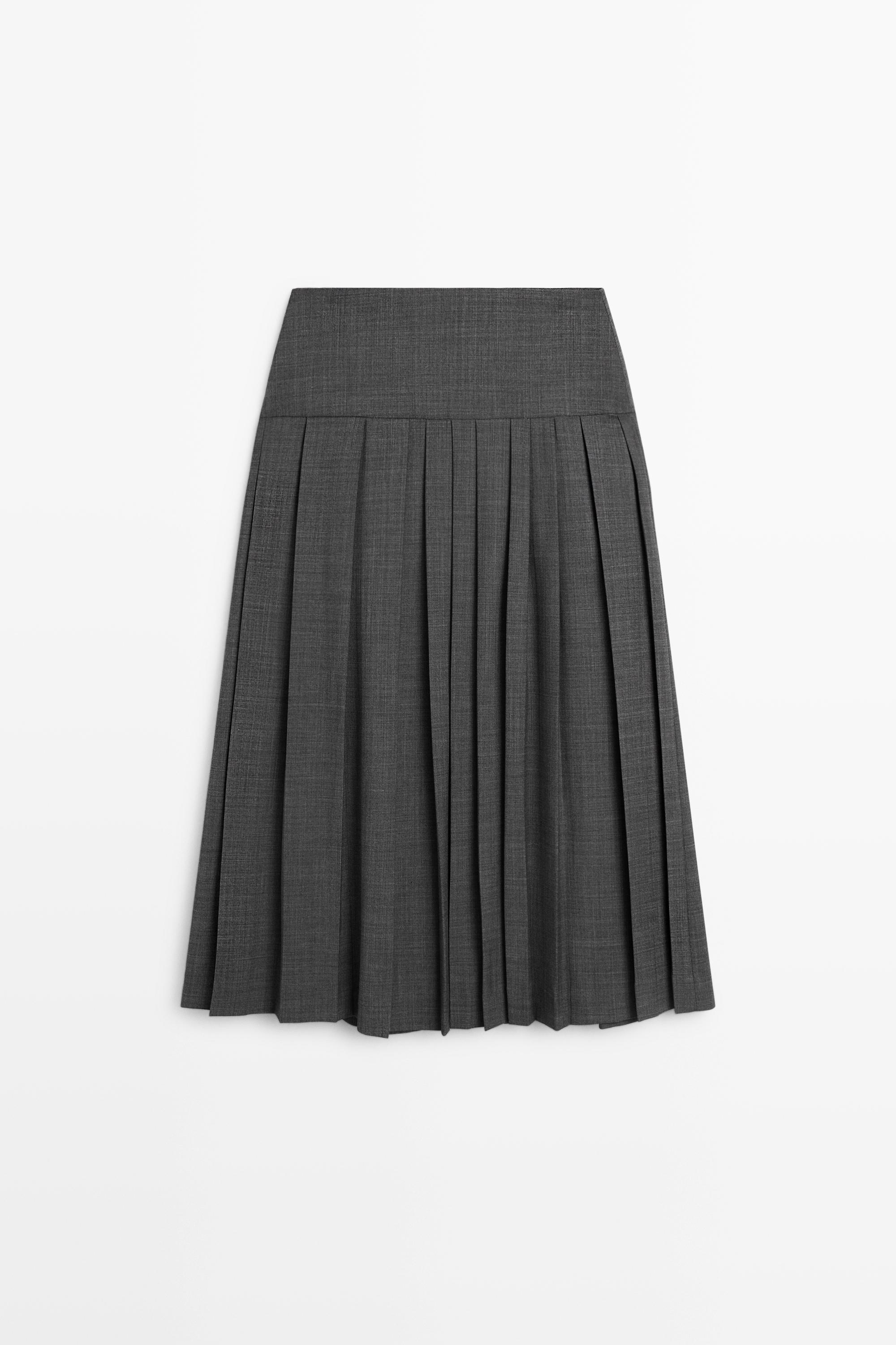 Pleated wool-blend midi skirt — GREY