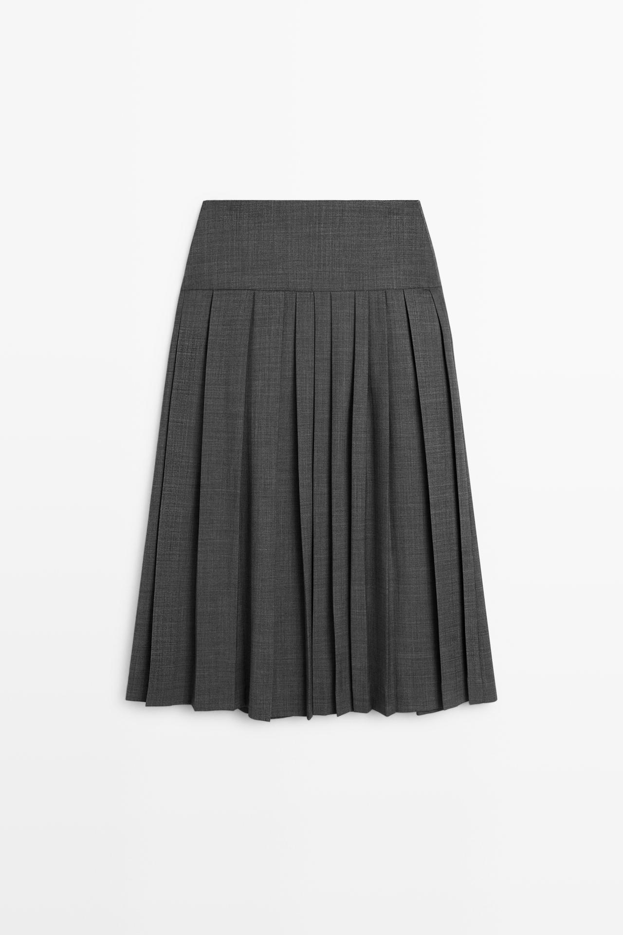 Pleated wool-blend midi skirt — GREY
