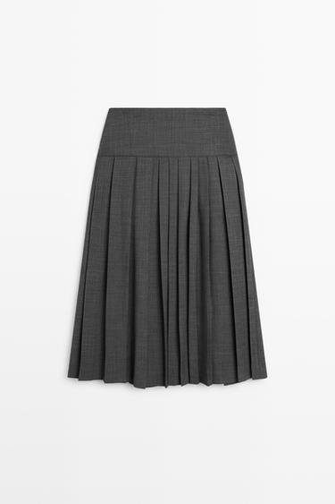 Pleated wool-blend midi skirt — GREY 6
