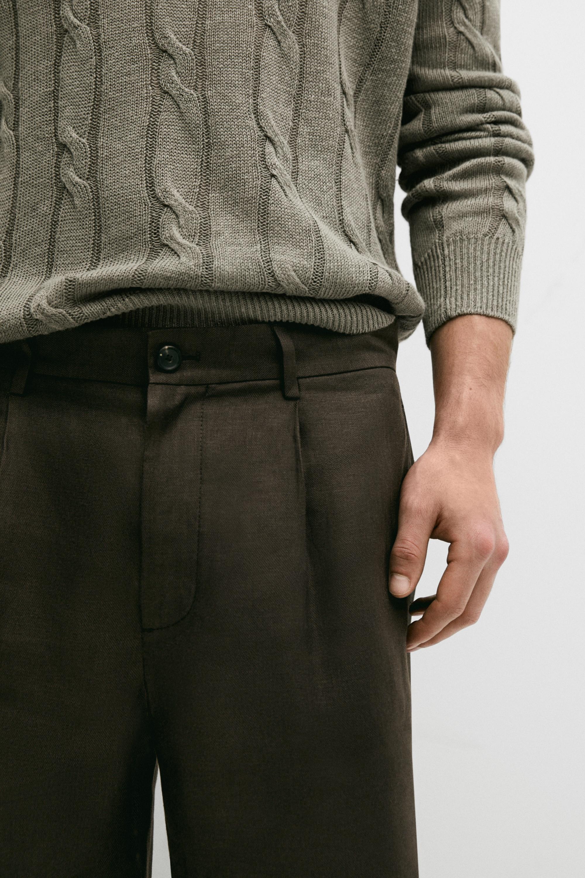 Linen Bermuda shorts with darts — BROWN