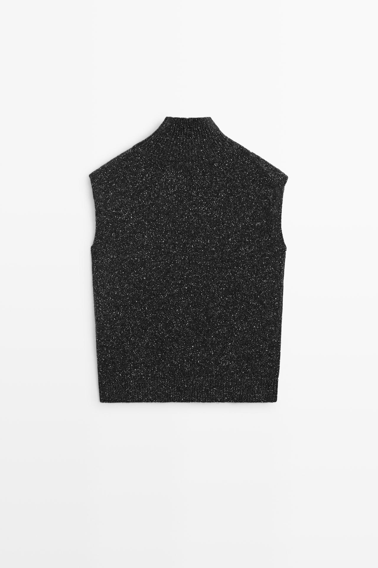 Wool-silk blend knit turtleneck vest — CHARCOAL