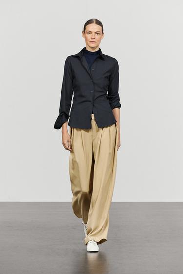 Flowing pleated pants with button detail — BEIGE 1