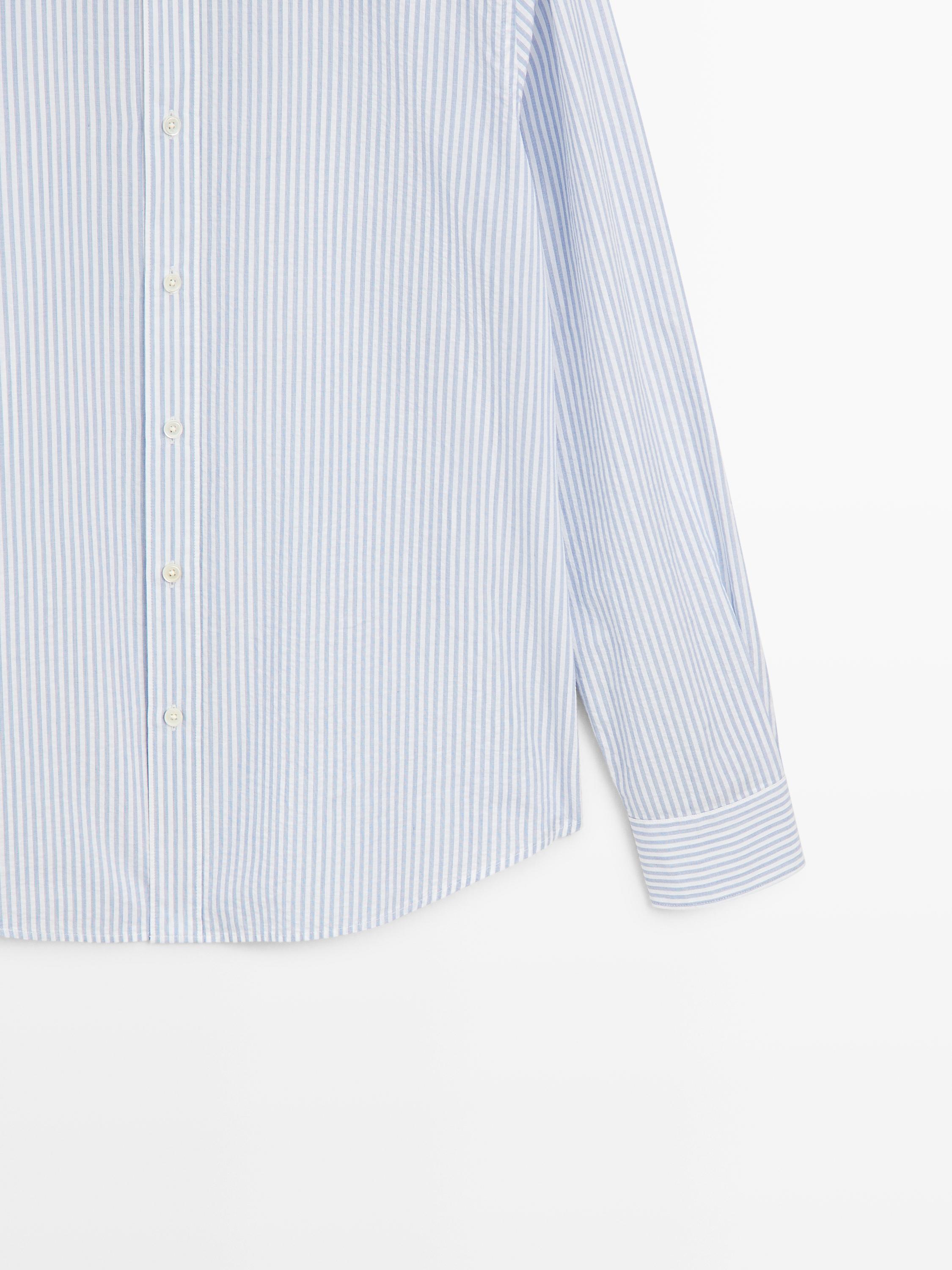 100% cotton regular fit striped shirt — BLUE