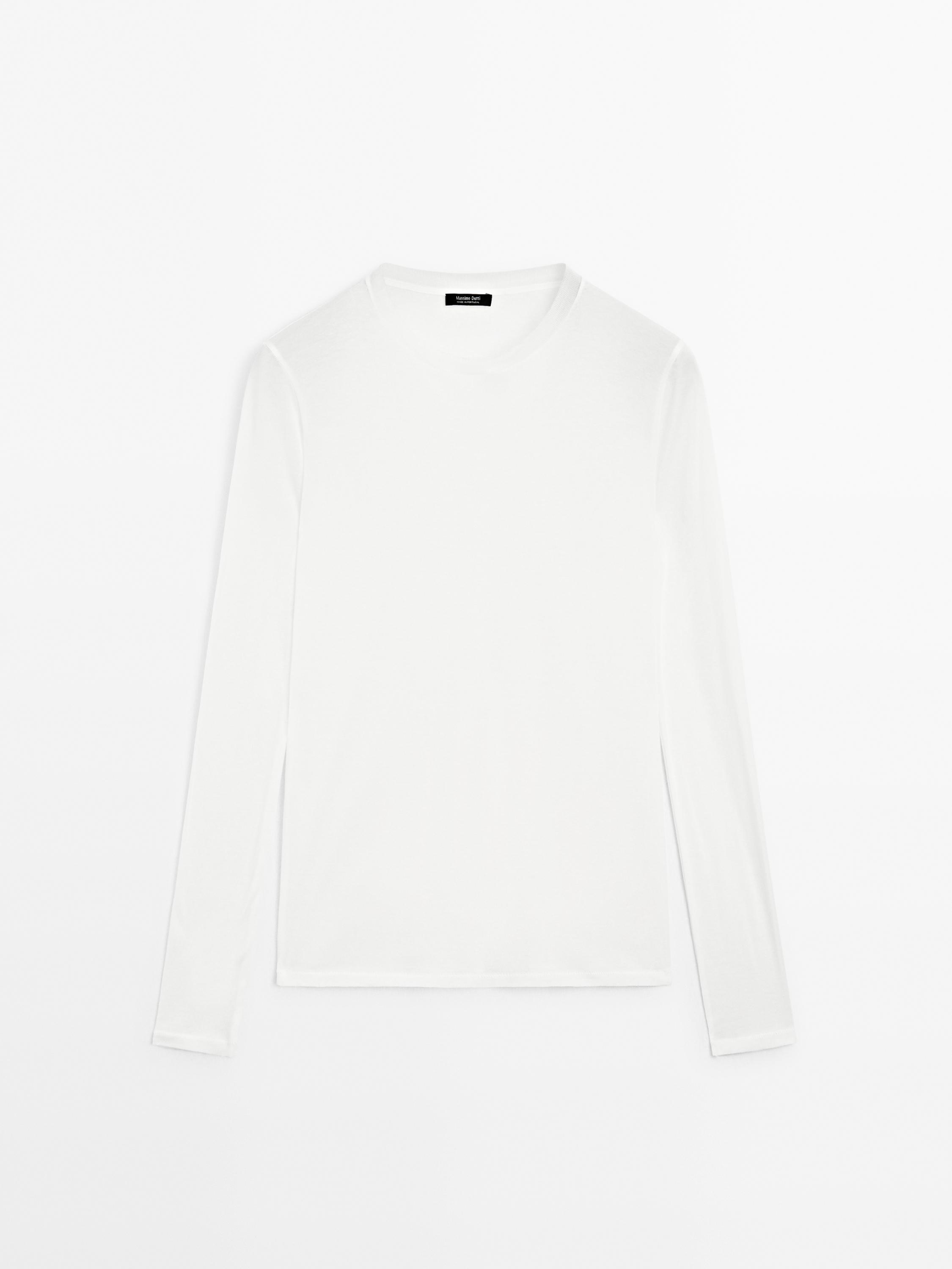 100% cotton semi-sheer T-shirt with collar detail — Off white
