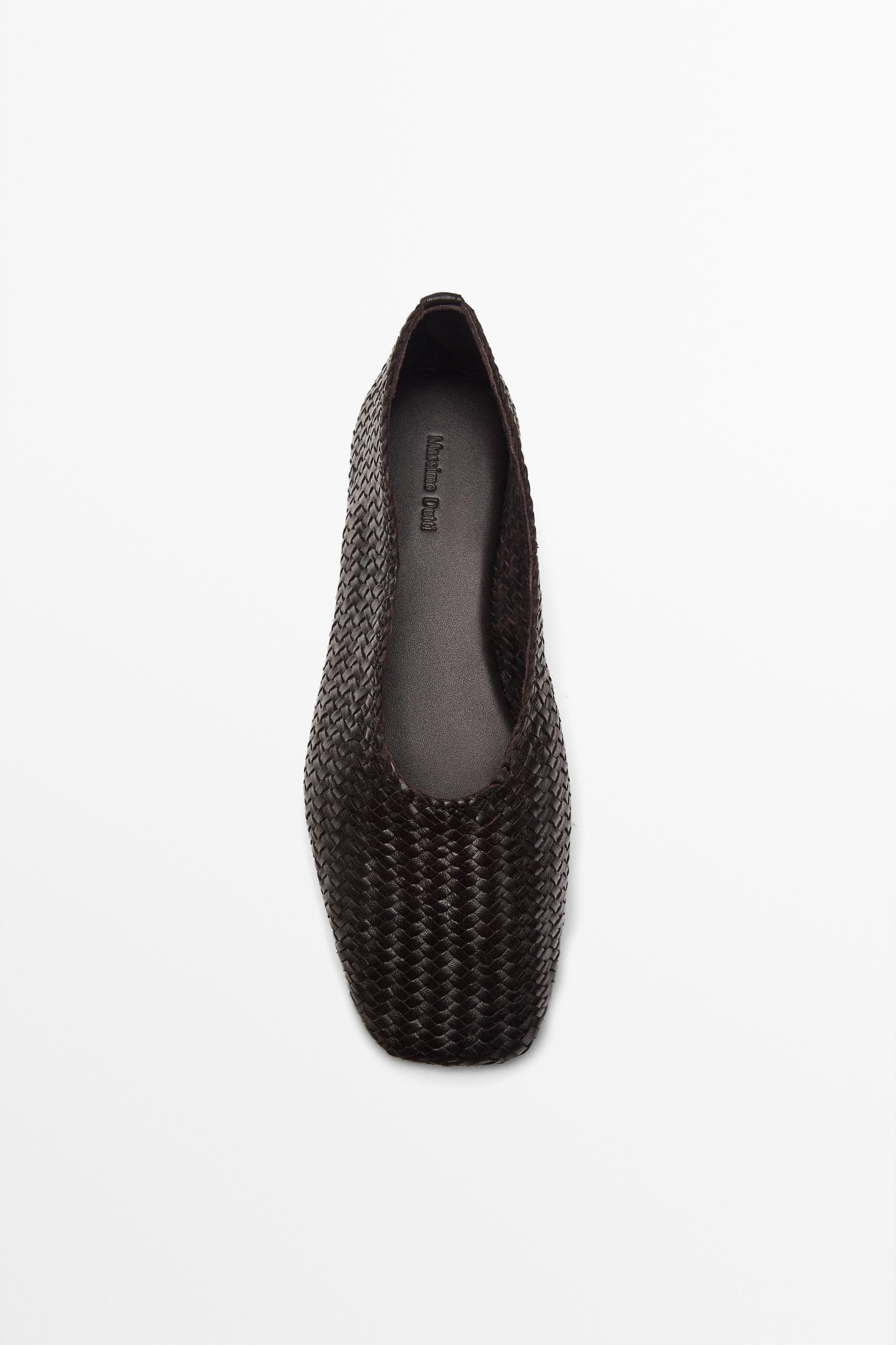 Braided leather ballet flats — BROWN