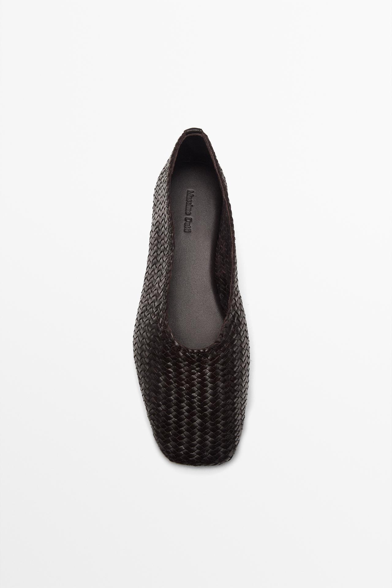 Braided leather ballet flats — BROWN