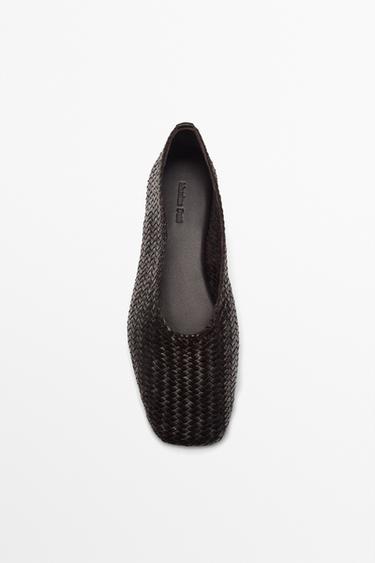 Braided leather ballet flats — BROWN 4