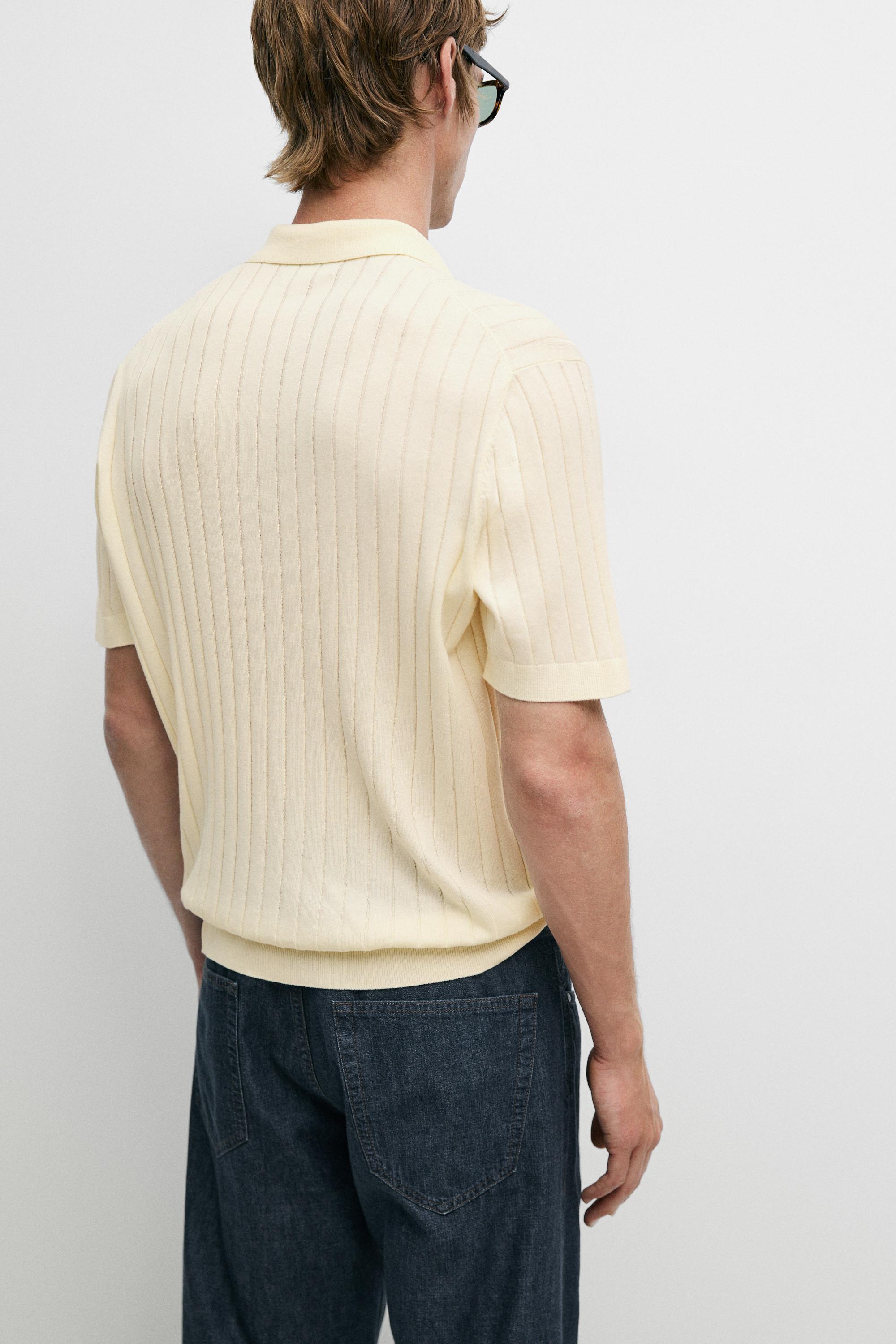 Ribbed knit cotton blend polo shirt — CREAM