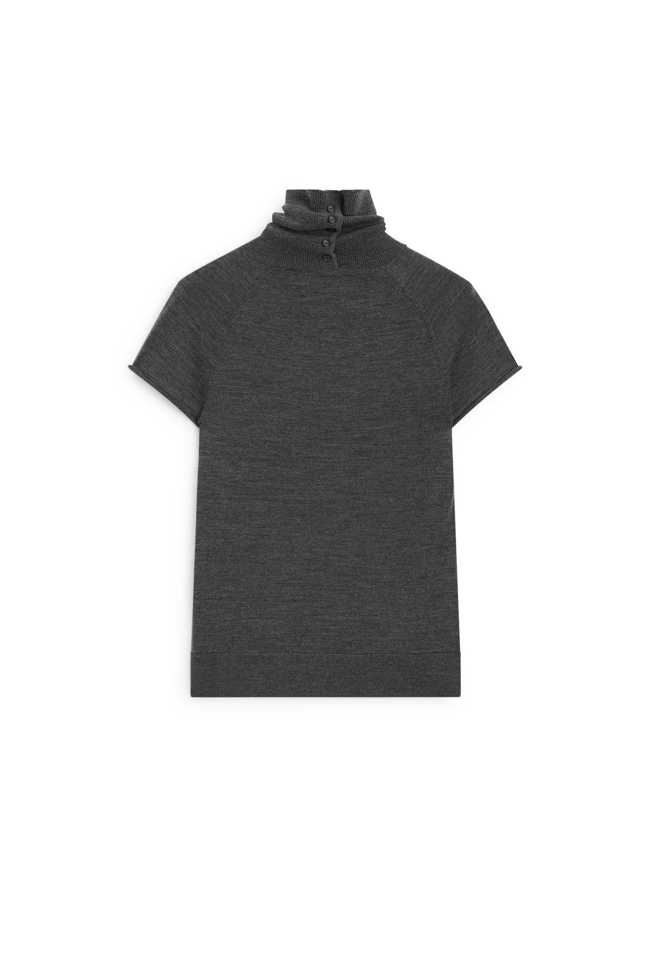 100% wool short sleeve knit sweater - LIMITED EDITION — MEDIUM GREY