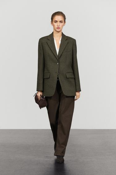 100% Melange Wool Blazer — PALE KHAKI 1