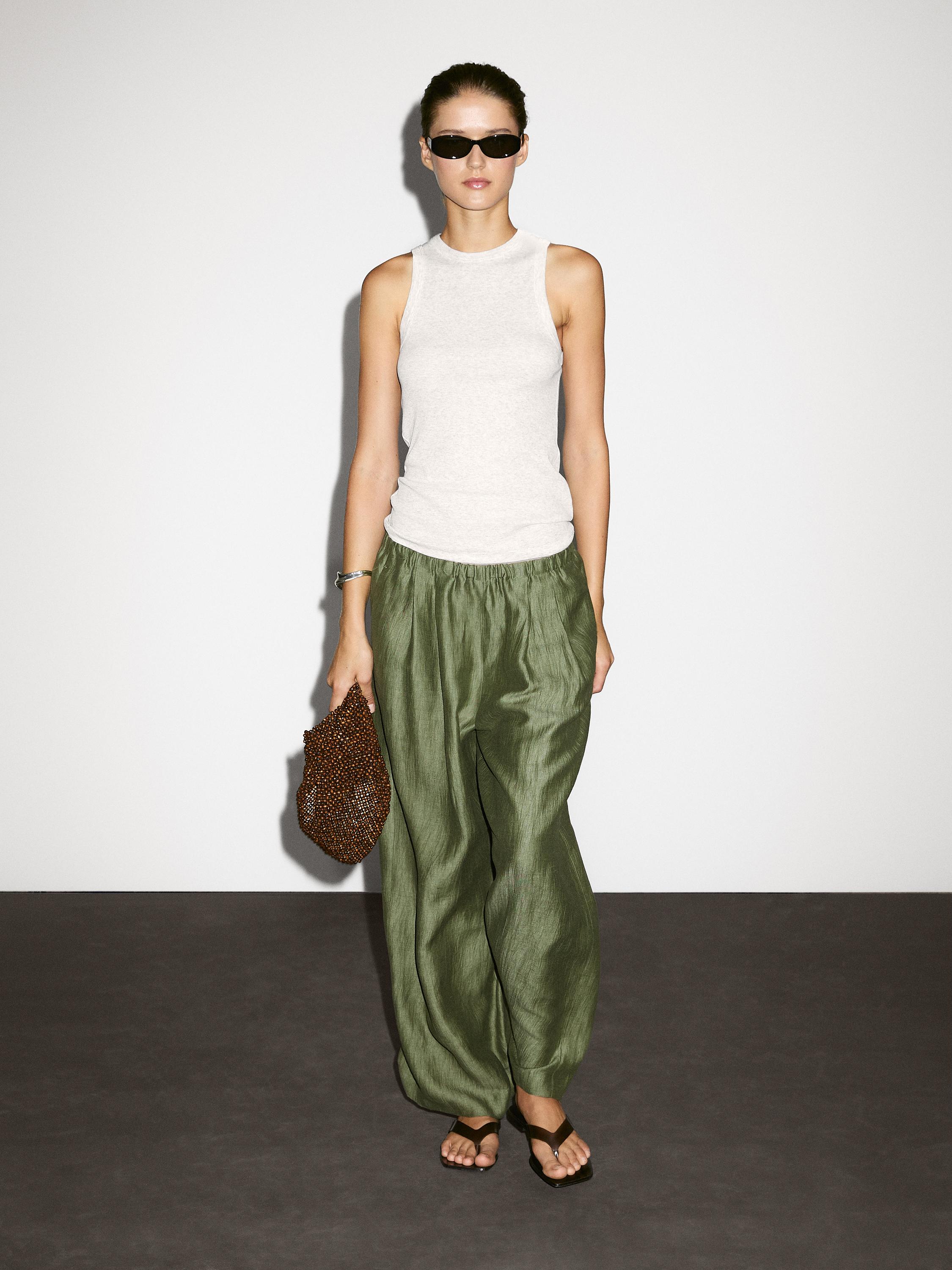 Pantalon droit fluide en lin mélangé