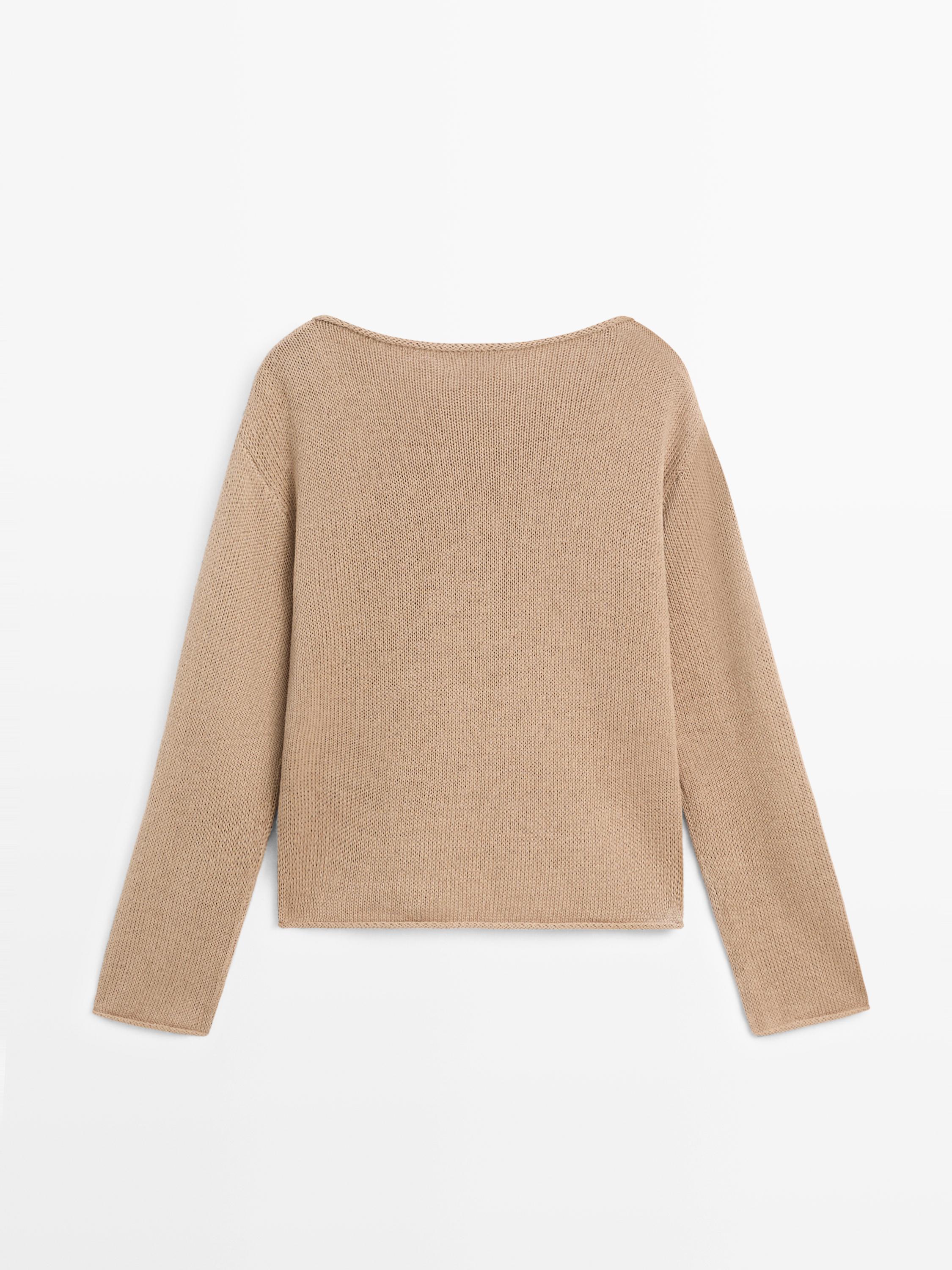 Cotton and linen knit sweater with pocket detail — Washed