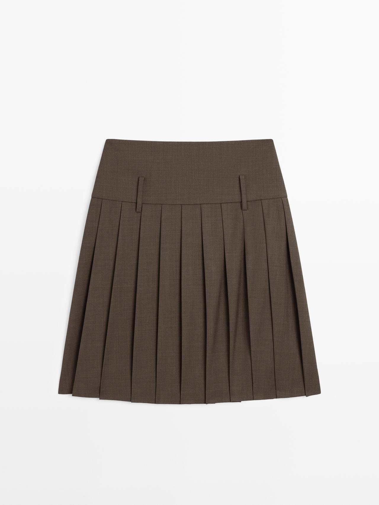 Massimo Dutti - Dame - Kort Nederdel Med Skærf Og Wienerlæg - Chokolade - 42