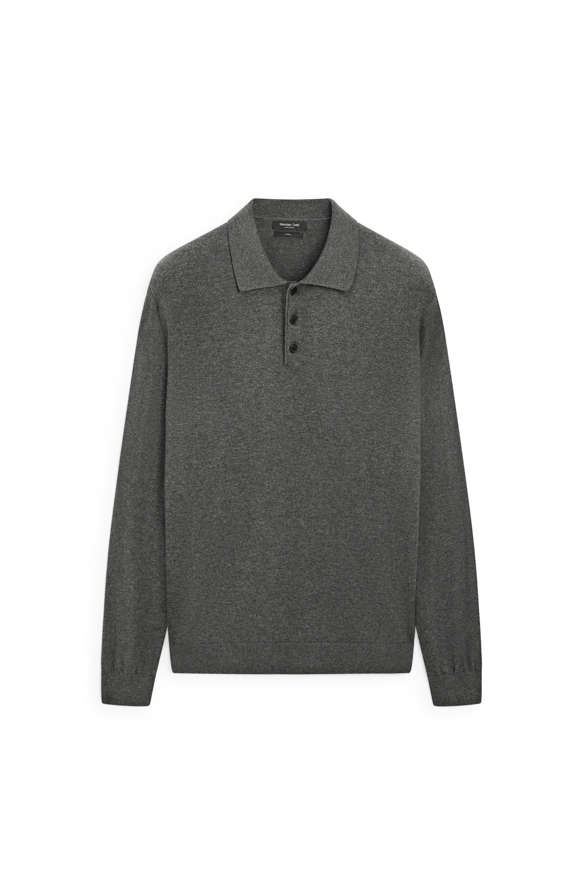100% cotton knit polo sweater — CHARCOAL