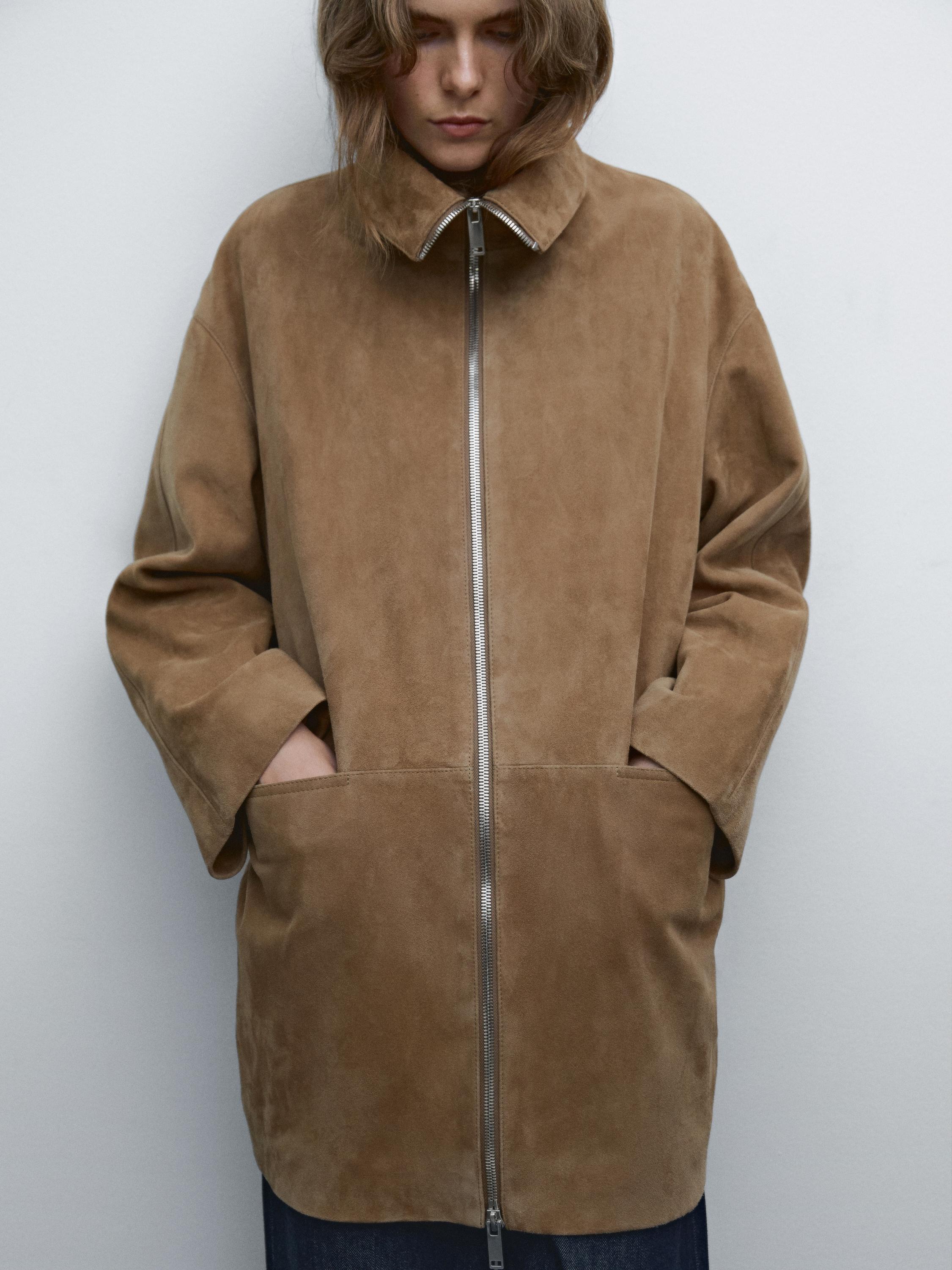 Medium suede leather coat