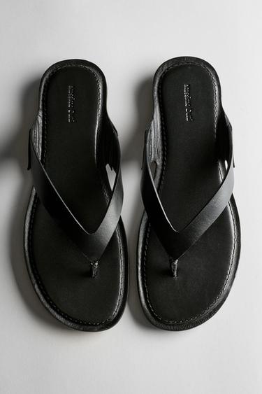 Flat leather sandals — BLACK 1